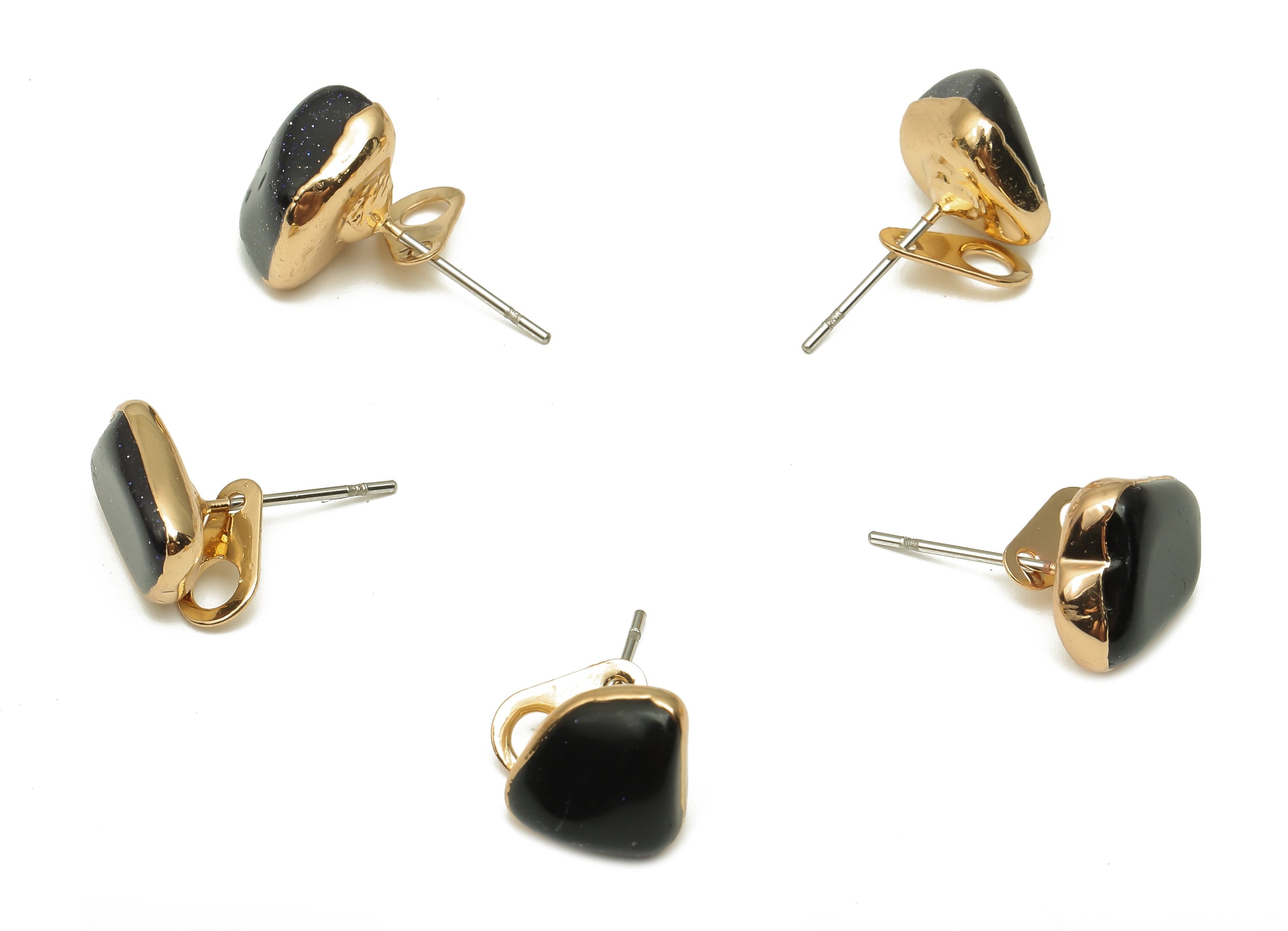Blue Sandstone Stud Earring - Natural Stone Earring With Loop - Gold Plated Stone Post - 316 Surgical Stainless Steel-11.3x10x6.8mm-NS1762AC - DOMEDBAZAAR