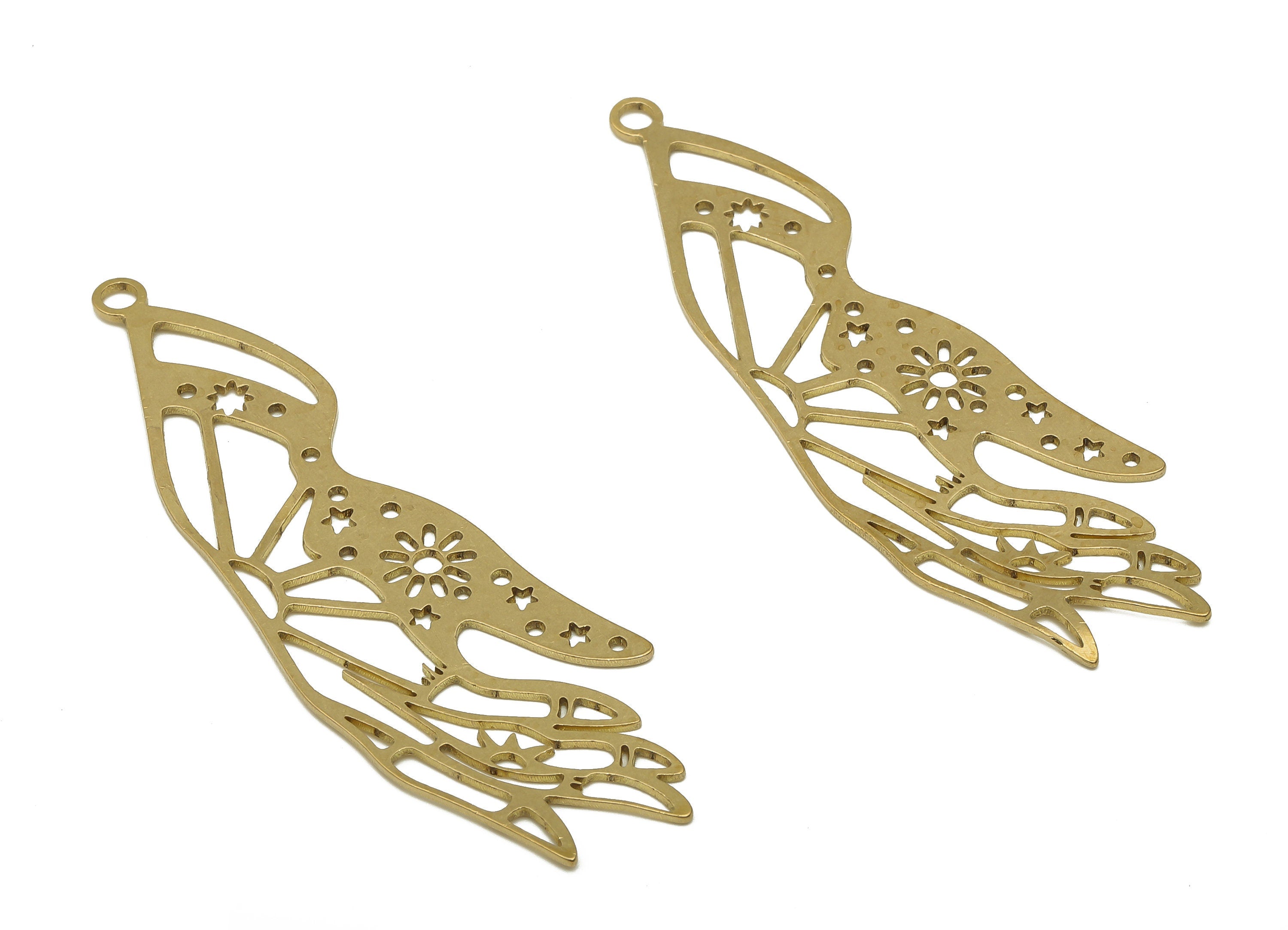 Brass Tattoo Hand Charm - Raw Brass Hand Cutout Pendant - Celestial Mystical Hand Charm - Laser Cut Jewelry - 60.23x18.56x0.64mm - PP4809-60 - DOMEDBAZAAR