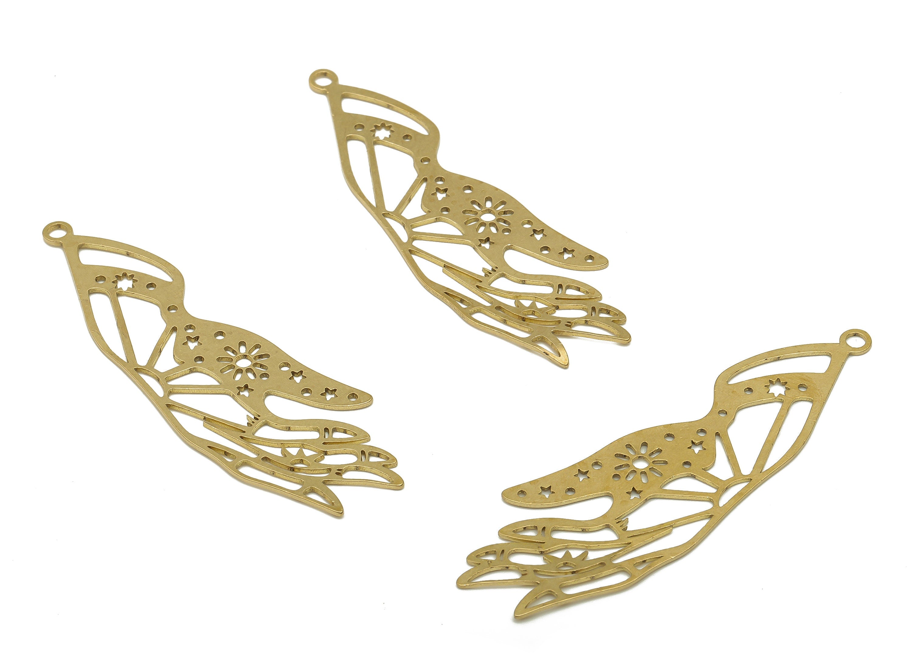 Brass Tattoo Hand Charm - Raw Brass Hand Cutout Pendant - Celestial Mystical Hand Charm - Laser Cut Jewelry - 60.23x18.56x0.64mm - PP4809-60 - DOMEDBAZAAR