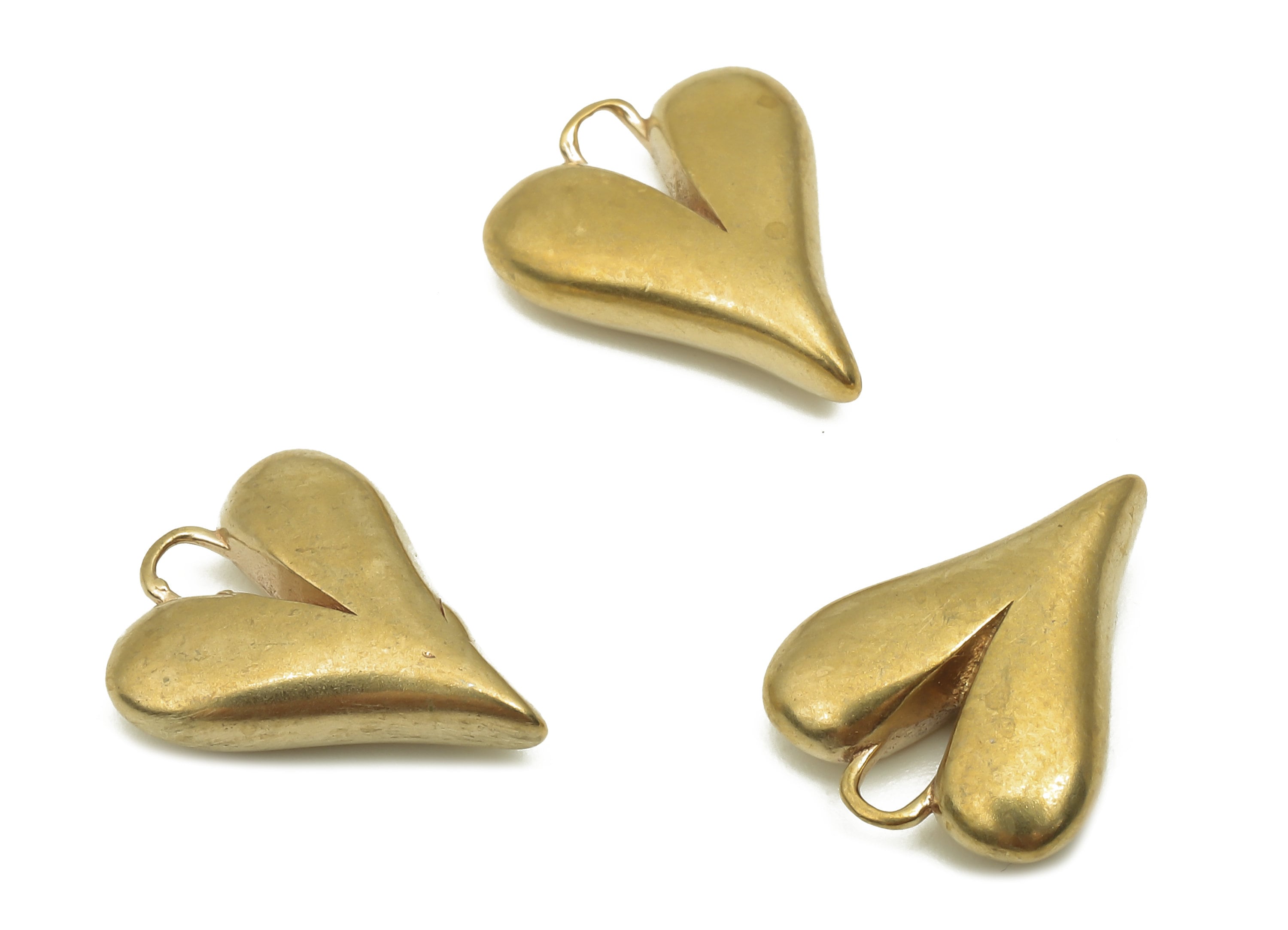 Brass Hearts Earrings Charms - Raw Brass Heart Pendant - Earring Findings - Jewelry Making Supplies - 13.8x11.07x3.64mm - PP7851 - DOMEDBAZAAR