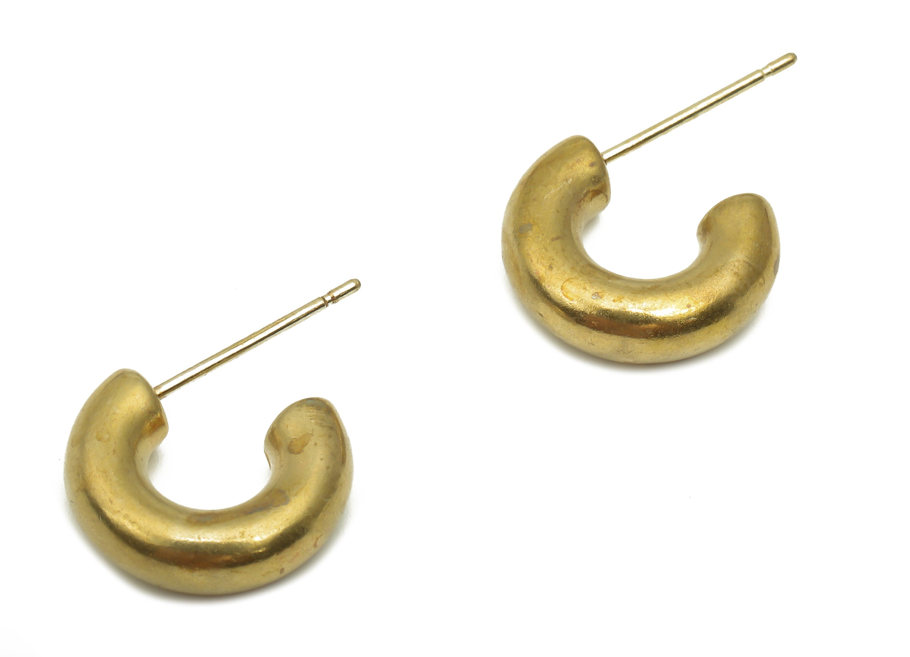 Brass Open Hoop Earrings - Raw Brass C Earring Stud - Brass Thick Hoop Earrings - Earring Post - Donut Earring - 13.52x10.88x4.22mm - PP7854 - DOMEDBAZAAR