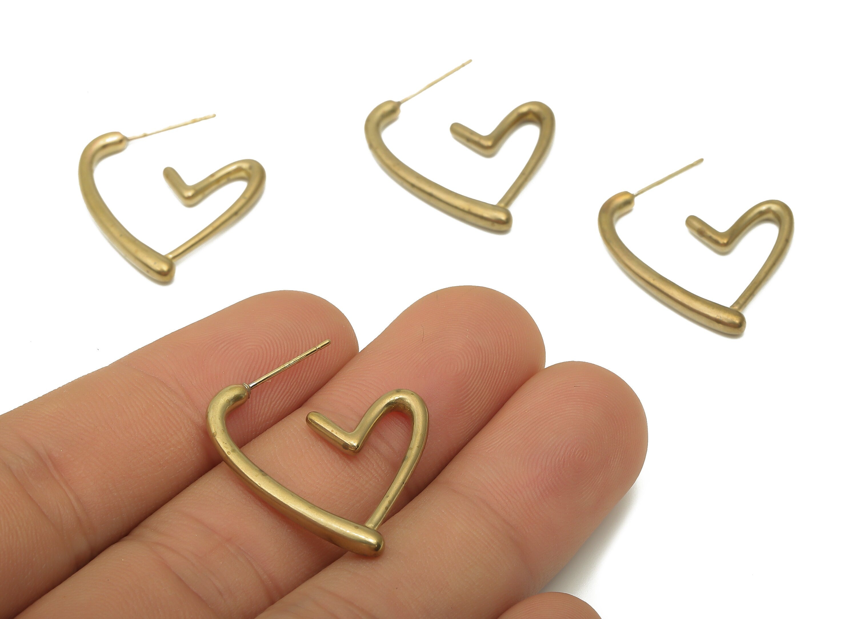 Brass Open Heart Earring Post - Raw Brass Gorgeous Vintage Earrings Stud - Geometric Hoop Earring - 925 Silver Stud -27.2x22.1x2.6mm -PP7862 - DOMEDBAZAAR