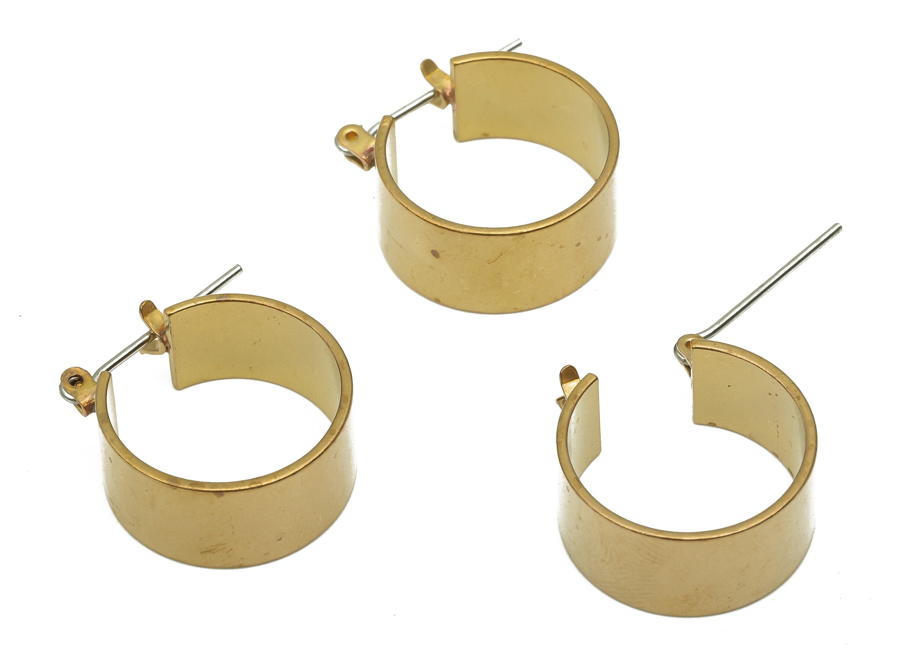 Brass Round Earring Stud - Raw Brass Huggie Thick Hoop Earring - Stainless Steel Stud - 18.56x16.23x0.78mm- PP7864 - DOMEDBAZAAR