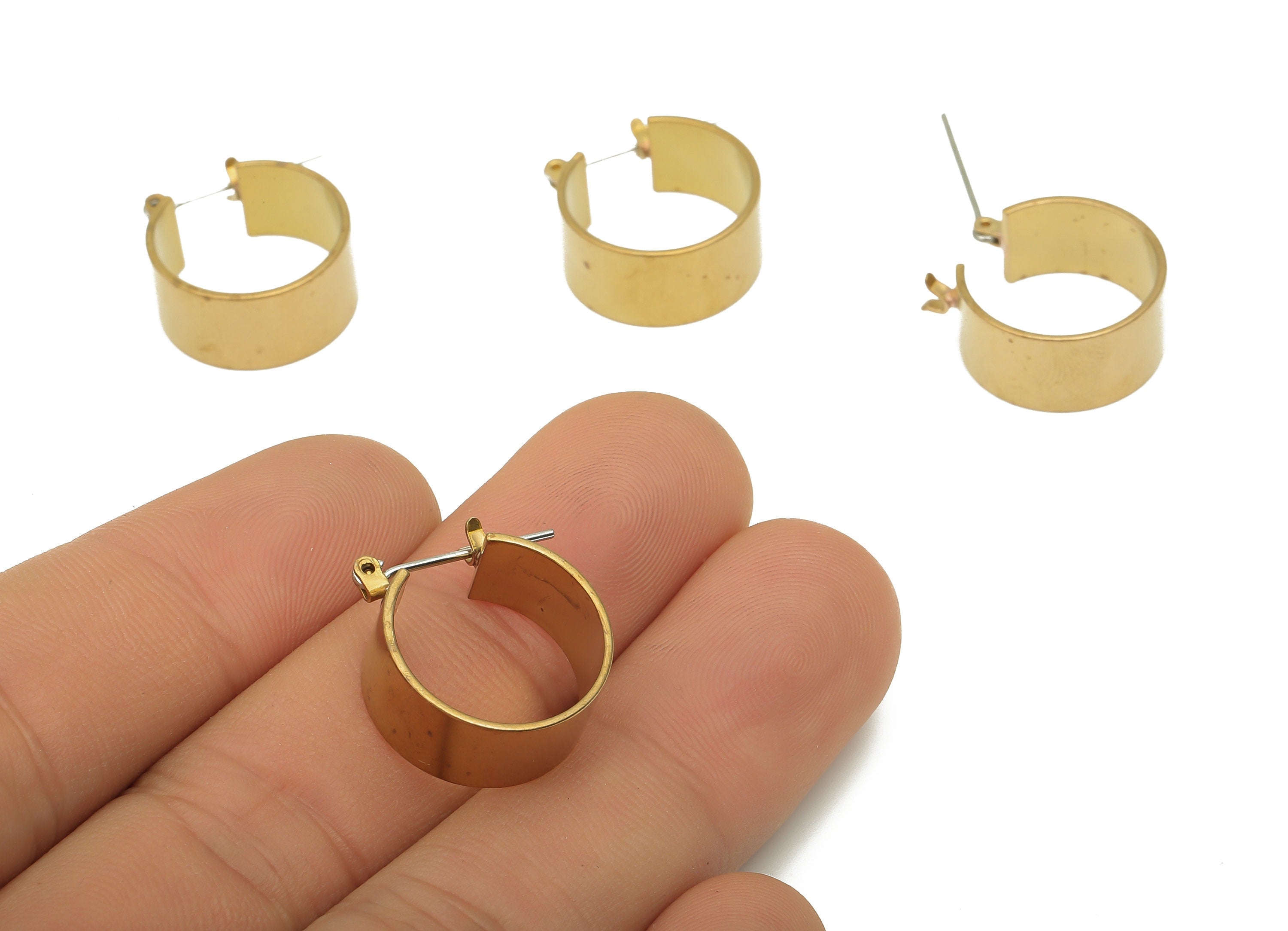 Brass Round Earring Stud - Raw Brass Huggie Thick Hoop Earring - Stainless Steel Stud - 18.56x16.23x0.78mm- PP7864 - DOMEDBAZAAR