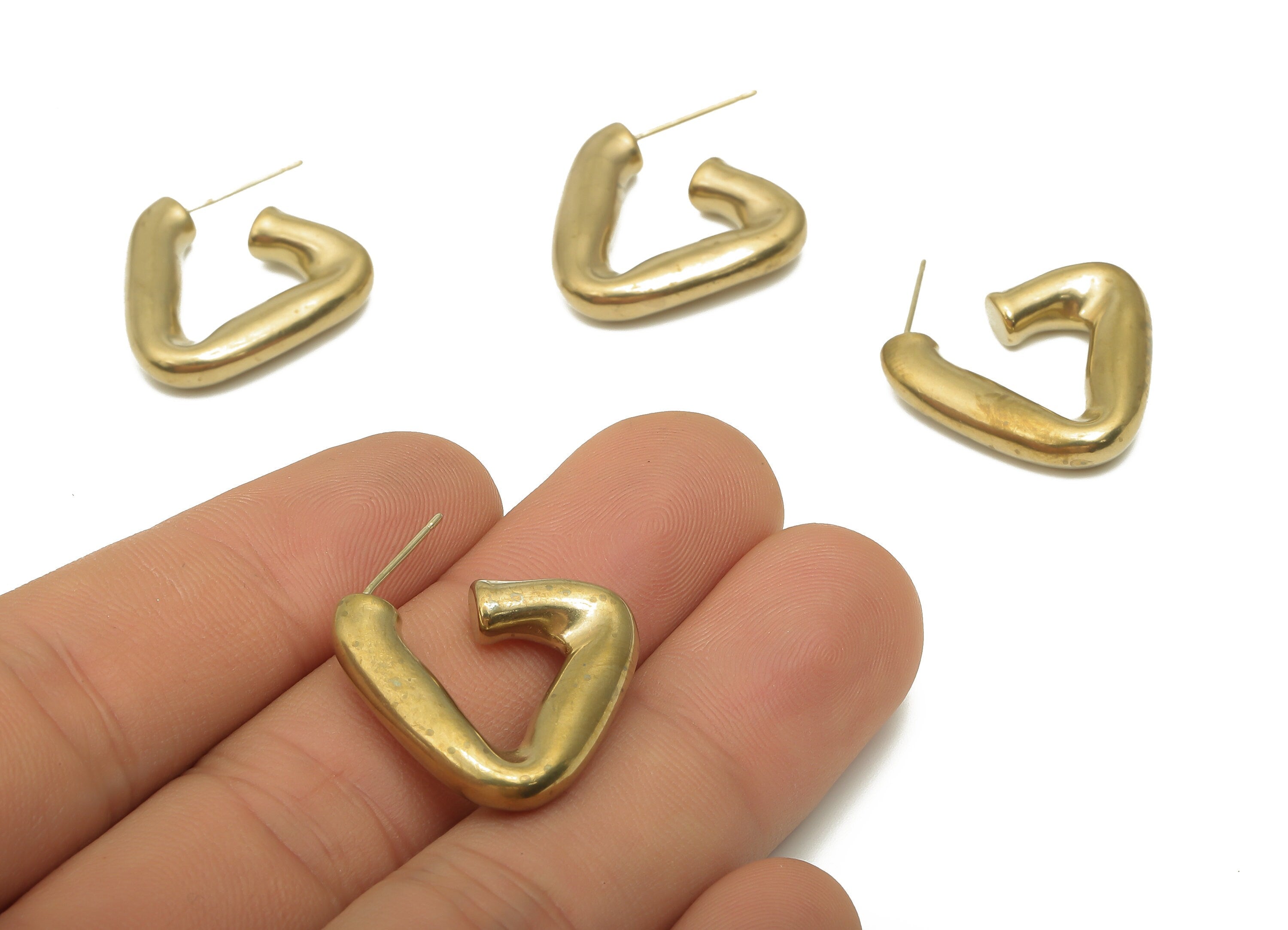 Brass Triangle Earring Posts - Raw Brass Open Triangle Hoop Earring Stud - 925 Silver Stud - Geometric Earrings - 22.54x22.23x4.8mm - PP7869 - DOMEDBAZAAR