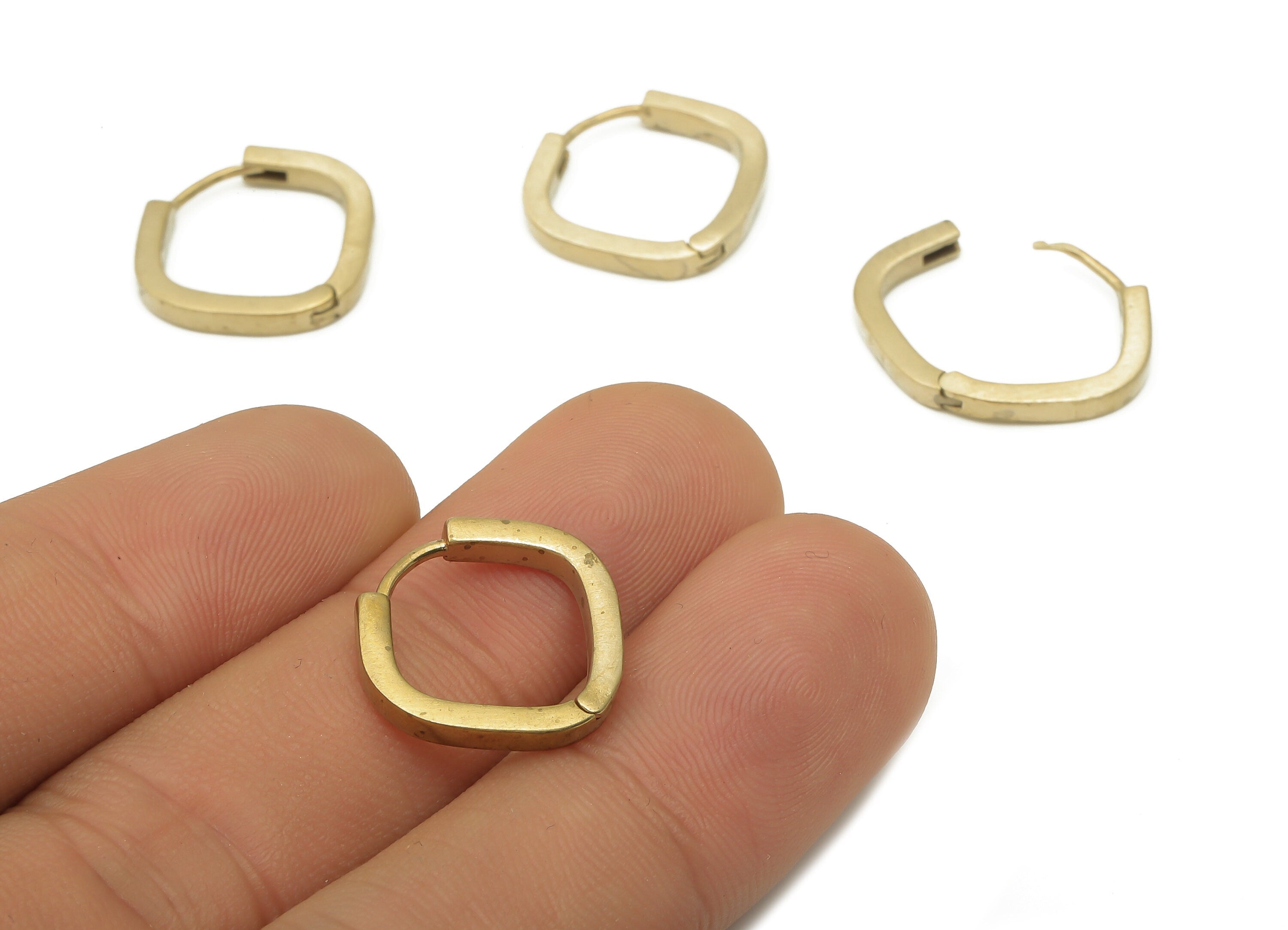 Brass Hoops Earring Clasp - Raw Brass Minimalist Square Huggie Hoop Earrings - Huggie Earring Findings - 16.1x15.99x2.28mm - PP7871 - DOMEDBAZAAR