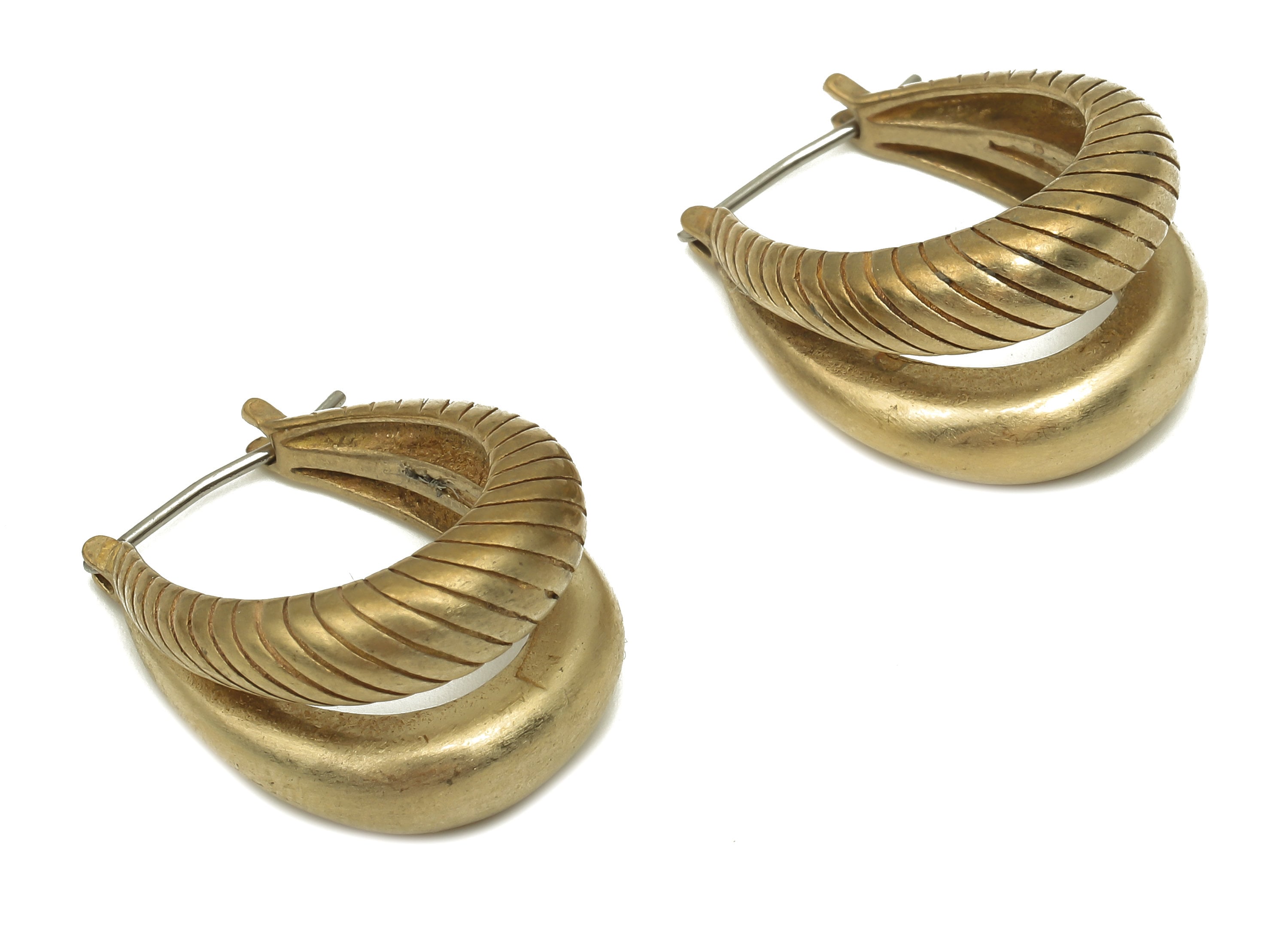 Brass Ellipse U Hoops Earrings - Raw Brass Double Rings - Huggie Horsehoe Hoop Earrings - 925 Silver Stud - 24.07x18.95x3.7mm - PP7872 - DOMEDBAZAAR