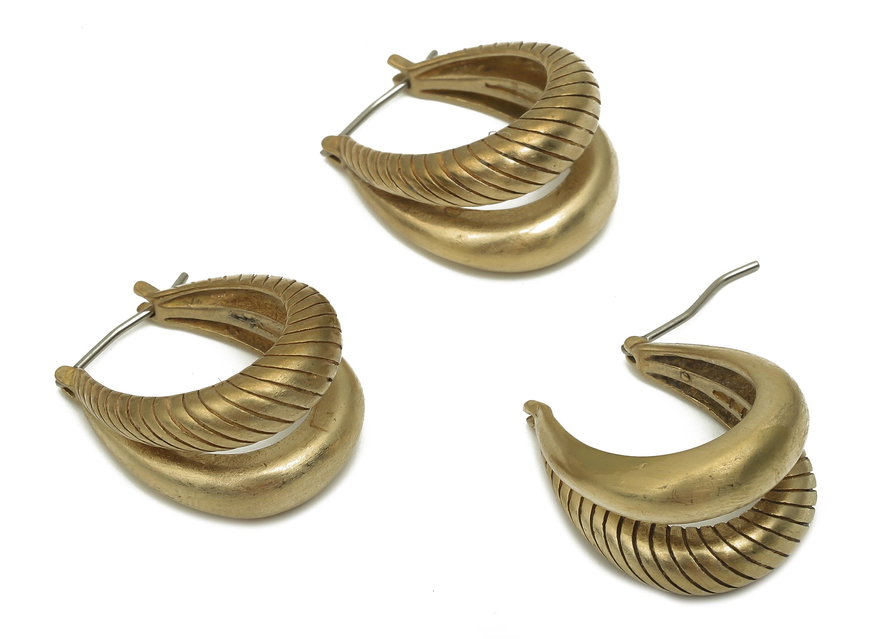 Brass Ellipse U Hoops Earrings - Raw Brass Double Rings - Huggie Horsehoe Hoop Earrings - 925 Silver Stud - 24.07x18.95x3.7mm - PP7872 - DOMEDBAZAAR