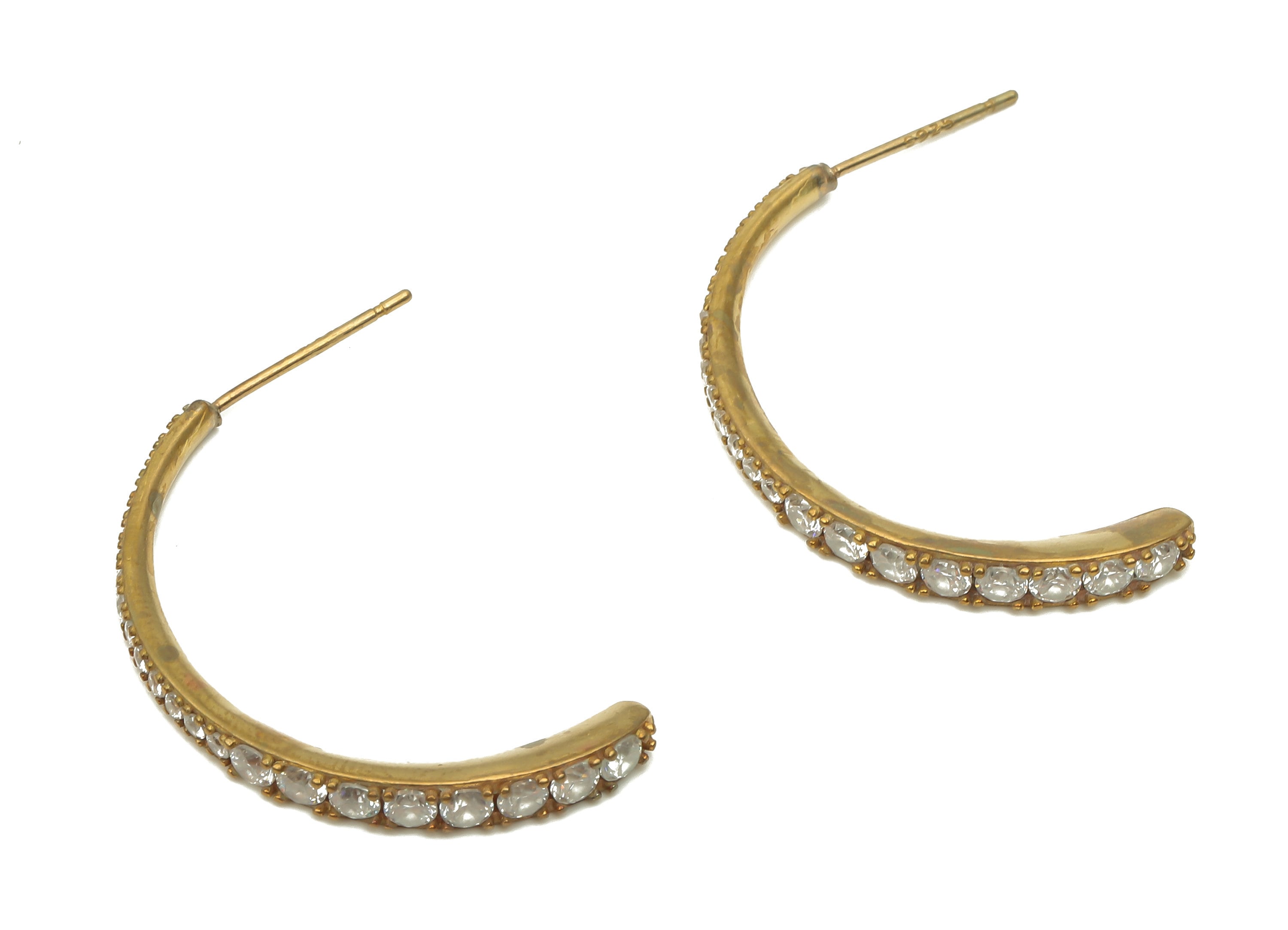 Brass C Earring Wire - Raw Brass Curved Earring Post - Crescent Earring Stud Zircon - 925 Silver Stud - 31.8x3.37x3.34mm - PP7873 - DOMEDBAZAAR