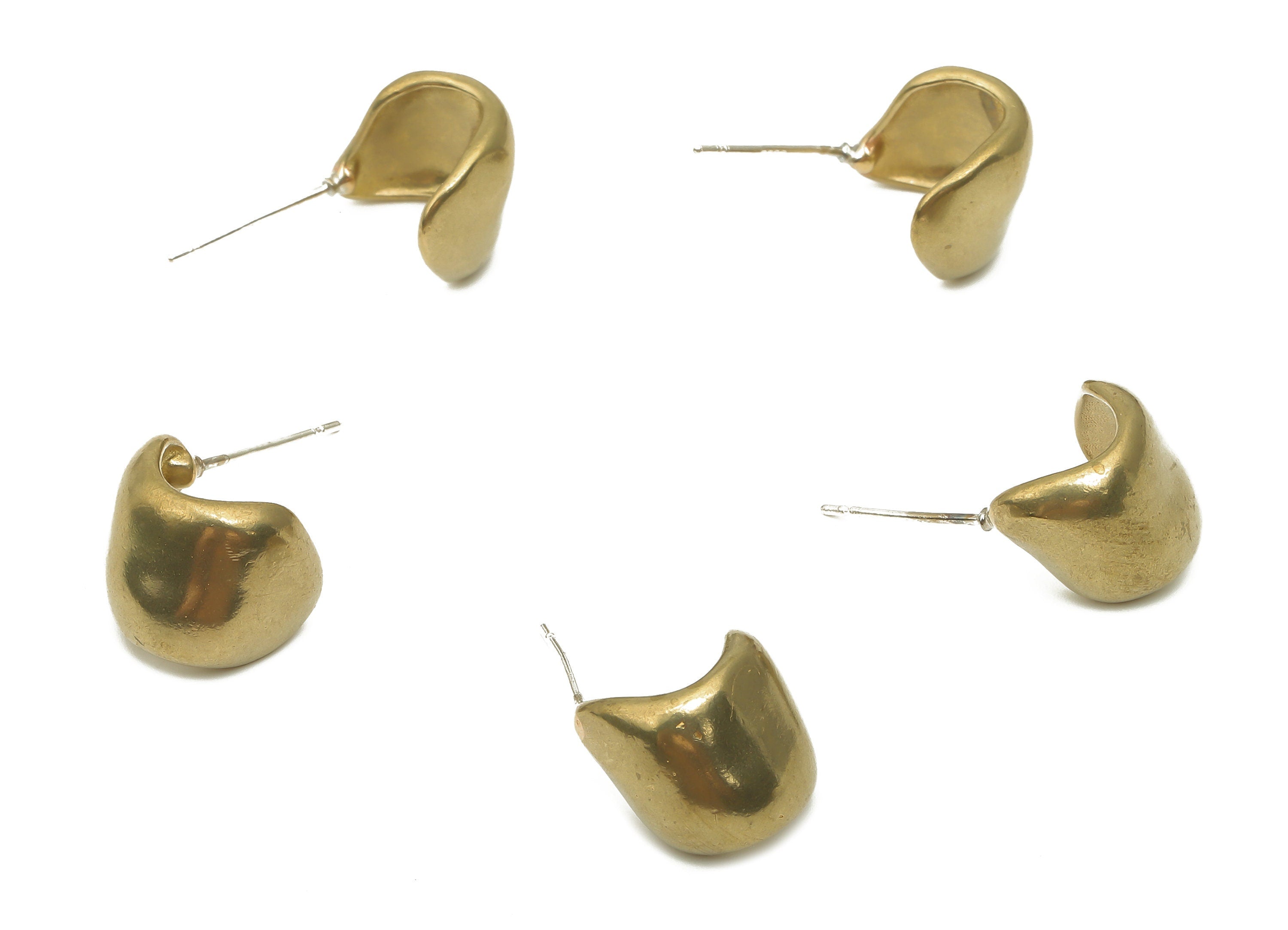Brass Crescent Earring Studs - Raw Brass C Earrings Post - Open Thick Hoop Stud - 925 Silver Stud - 12.14x10.26x2.3mm - PP7878 - DOMEDBAZAAR