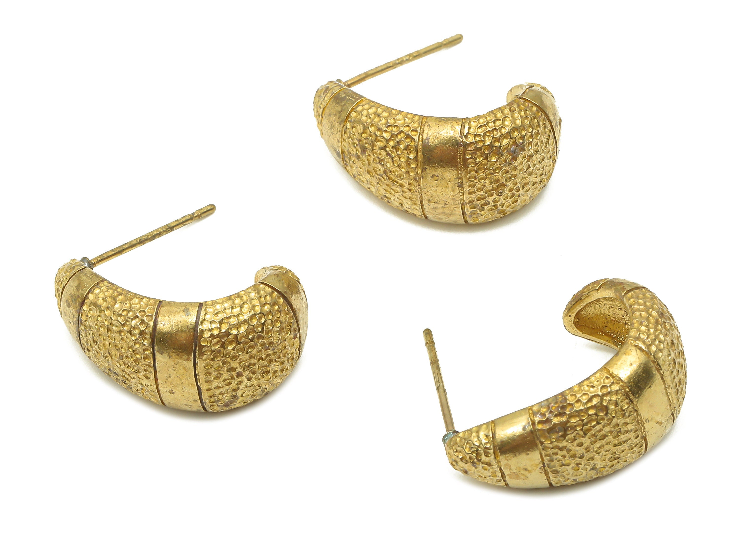 Brass Textured Open Hoop Earrings - Raw Brass C Earring Stud - Open Hoop Earrings - Jewelry Supplies -19.52x13.74x1.94mm- PP7884 - DOMEDBAZAAR