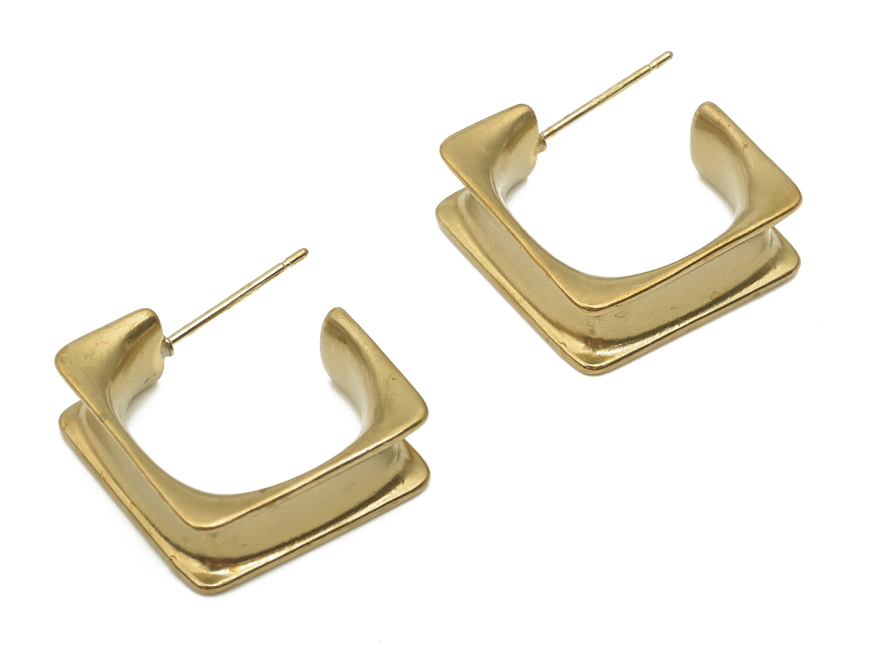 Brass Thick Square Hoop Earrings - Raw Brass Minimalist Stud Earrings - Geometric Earring - 925 Silver Stud - 18.1x18.02x1.4mm - PP7885 - DOMEDBAZAAR