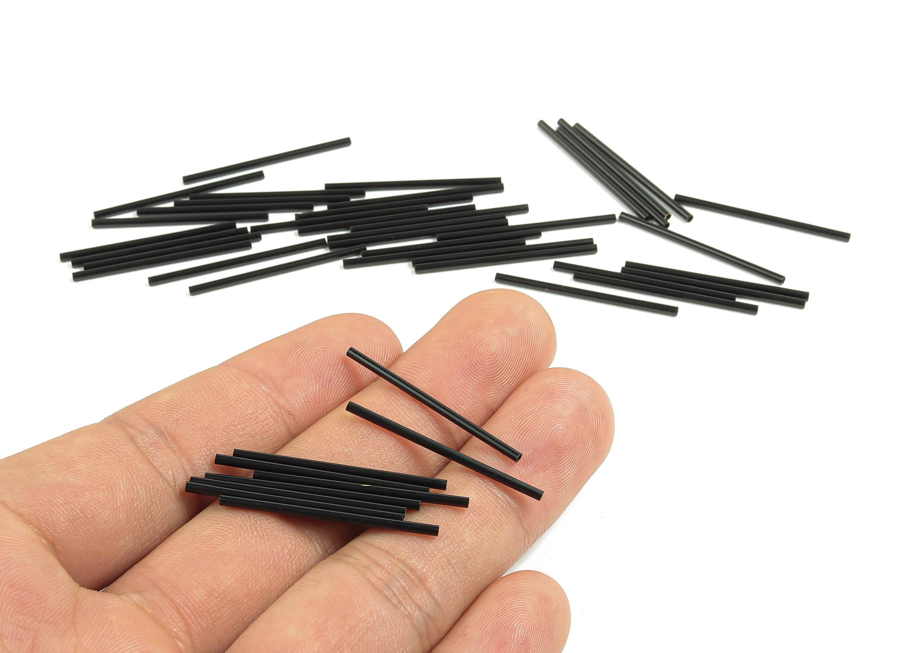 Matte Black Himmeli Tubes - Raw Brass Round Himmeli DIY Tube Beads - Circle Pipes for Geometric - For Air Plants -1.5x0.2x30mm - PP4567B-30 - DOMEDBAZAAR