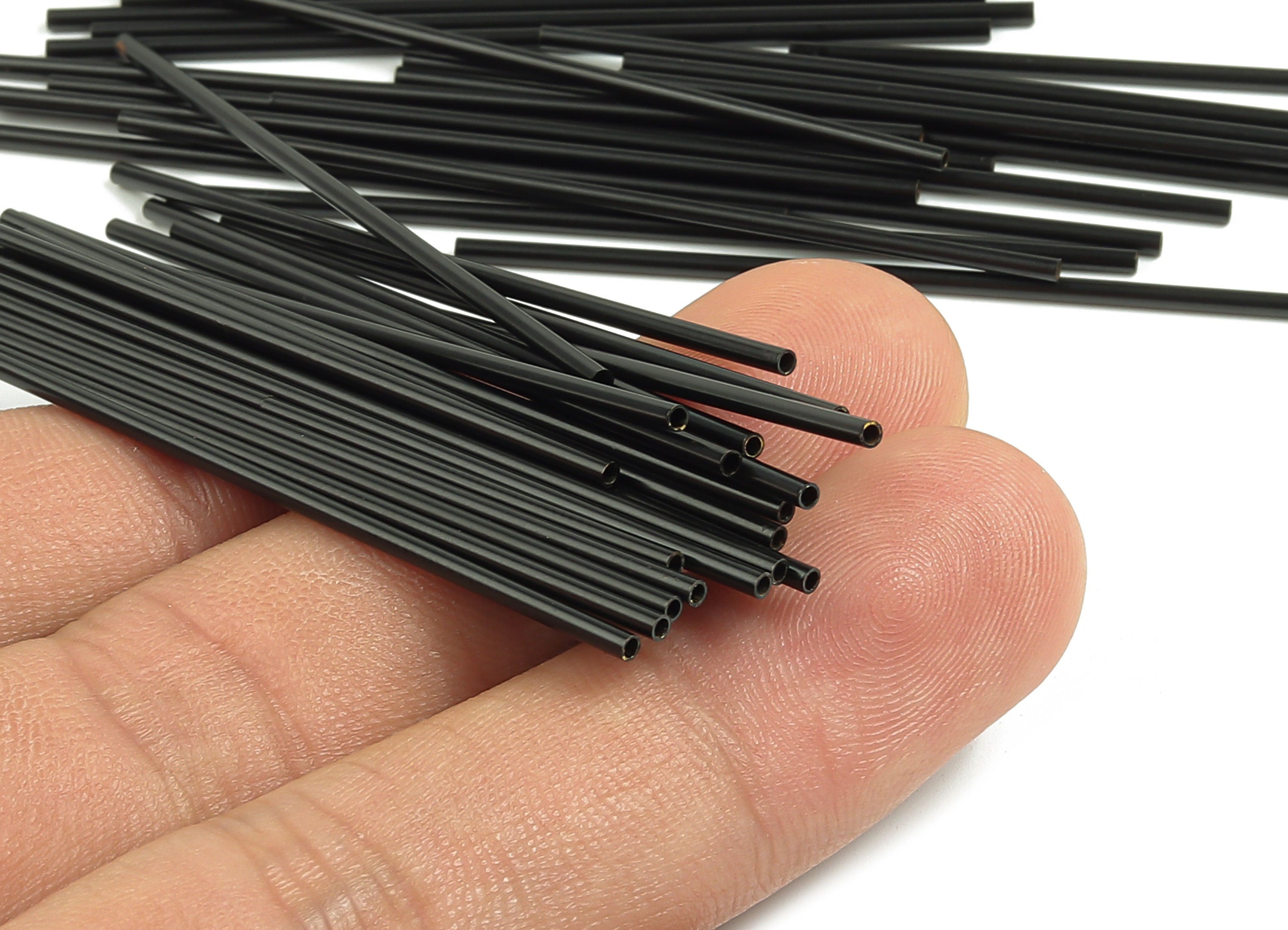 Matte Black Himmeli Tubes - Raw Brass Round Himmeli DIY Tube Beads - Circle Pipes for Geometric - For Air Plants -1.5x0.2x60mm - PP4567B-60 - DOMEDBAZAAR
