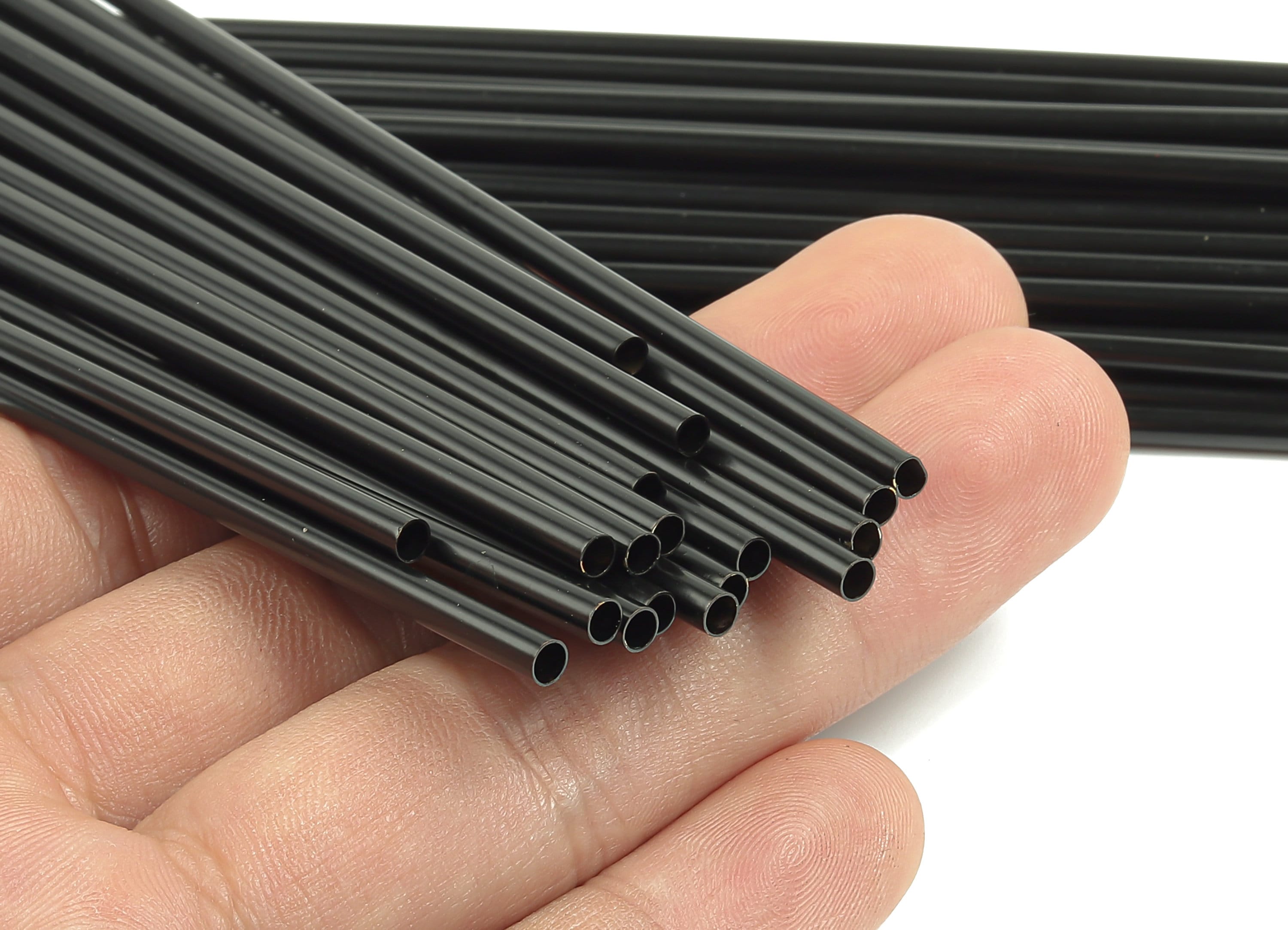 Matte Black Himmeli Tubes - Raw Brass Round Himmeli DIY Tube Beads - Circle Pipes for Geometric - For Air Plants -3x0.2x170mm- PP4570B-170 - DOMEDBAZAAR