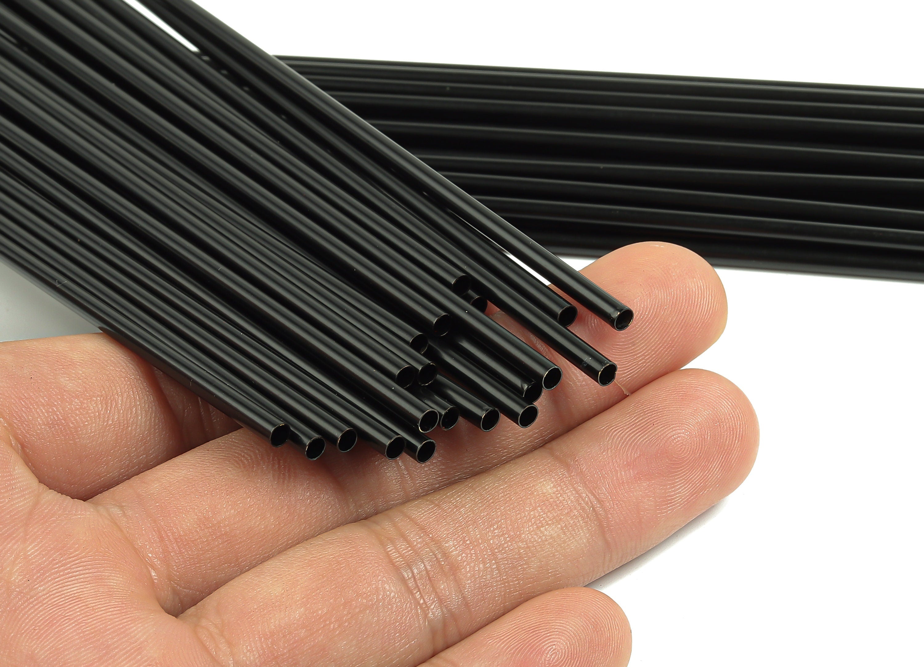 Matte Black Himmeli Tubes - Raw Brass Round Himmeli DIY Tube Beads - Circle Pipes for Geometric - For Air Plants -3x0.2x250mm- PP4570B-250 - DOMEDBAZAAR
