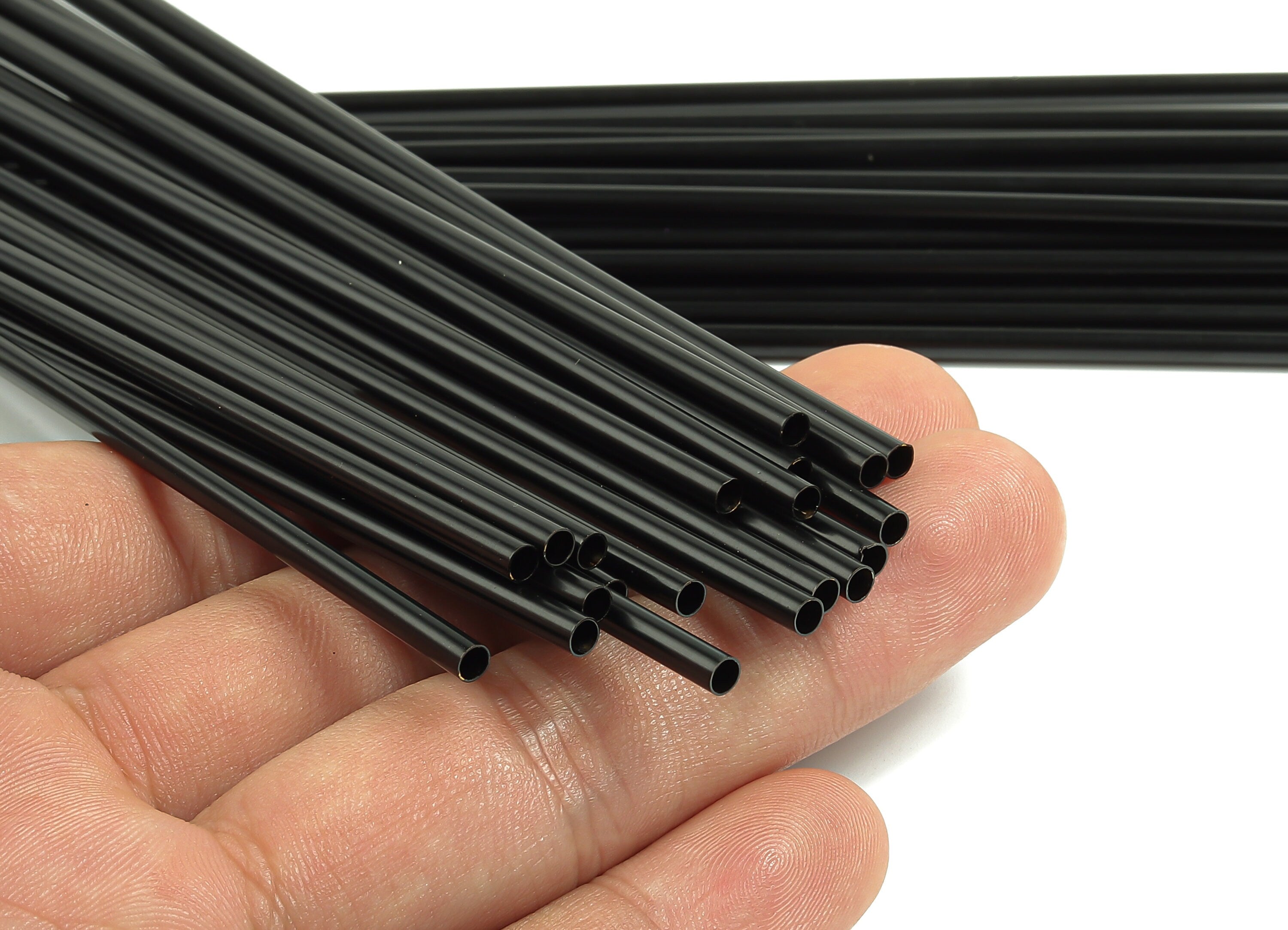 Matte Black Himmeli Tubes - Raw Brass Round Himmeli DIY Tube Beads - Circle Pipes for Geometric - For Air Plants -3x0.2x275mm- PP4570B-275 - DOMEDBAZAAR