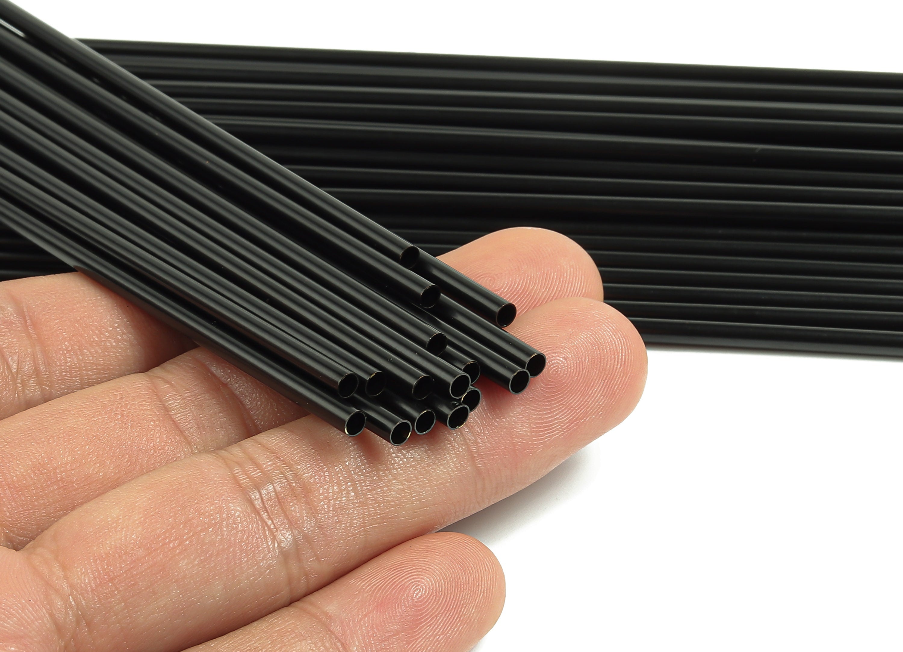 Matte Black Himmeli Tubes - Raw Brass Round Himmeli DIY Tube Beads - Circle Pipes for Geometric - For Air Plants -3x0.2x300mm- PP4570B-300 - DOMEDBAZAAR