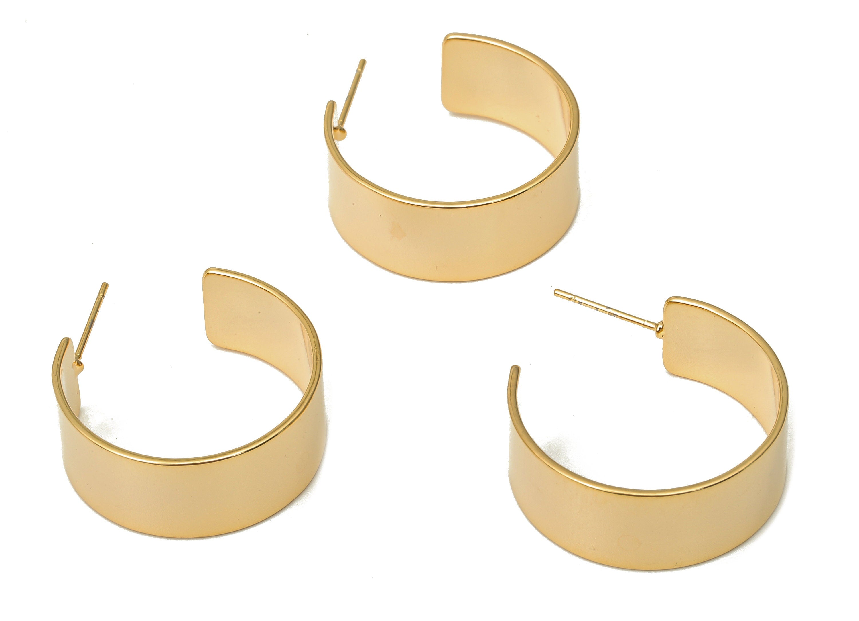 Brass Round Stud Earring - Brass Circle Thick C Earring Post - Stainless Steel Stud - 18K Real Gold Plated Brass - 25.1x22.9x0.8mm - RGP5047 - DOMEDBAZAAR