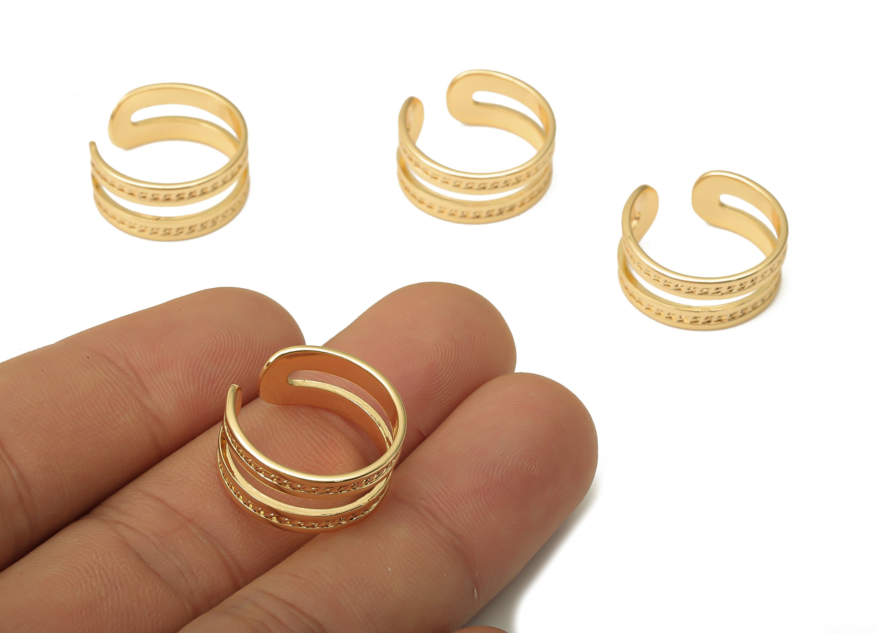 Brass Double Earrings - Brass Double Line Ear Cuff - Brass Cuff Earrings - 18K Real Gold Plated Brass - 18.28x18.28x1mm - RGP5049 - DOMEDBAZAAR