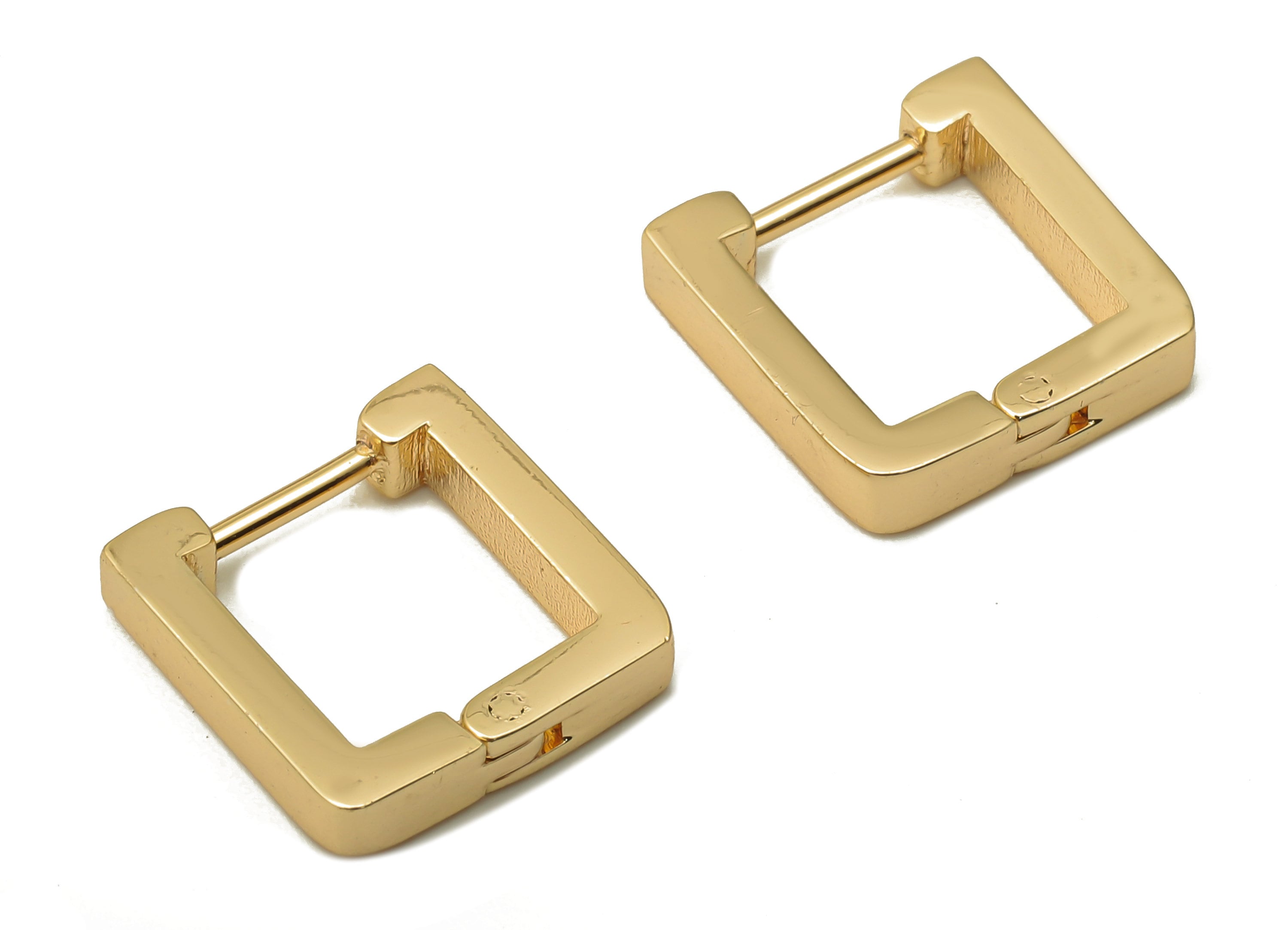 Brass U Earrings Clasps - Gold Square Earring Hoop - Brass U Clasps - 18K Real Gold Plated Brass - 13.1x12.84x2.85mm - RGP5055 - DOMEDBAZAAR