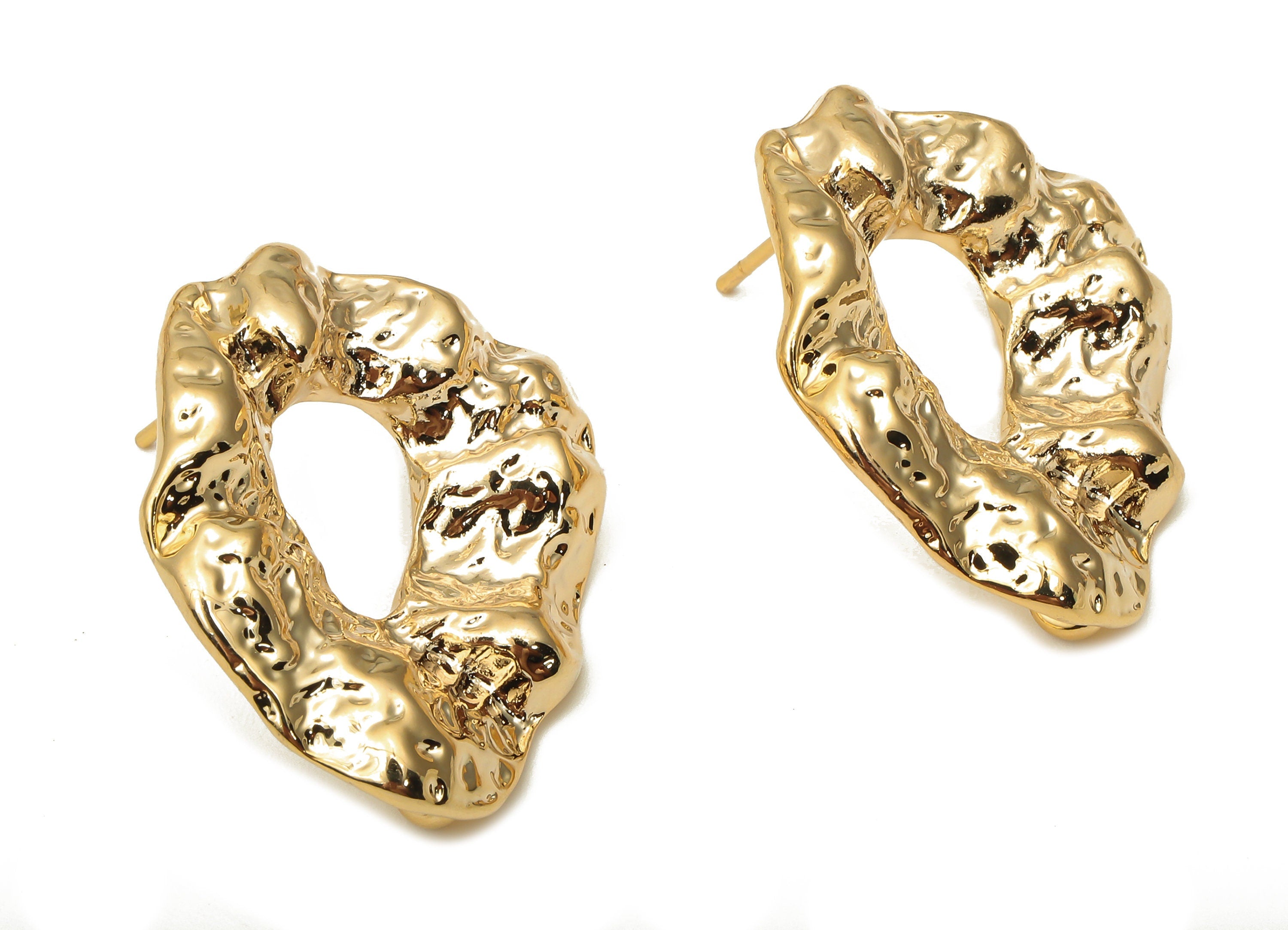 Brass Dainty Earring Posts - Brass Stainless Steel Stud - 18K Real Gold Plated Brass - Stainless Steel Stud - 29.44x24.23x2.04mm - RGP5057 - DOMEDBAZAAR