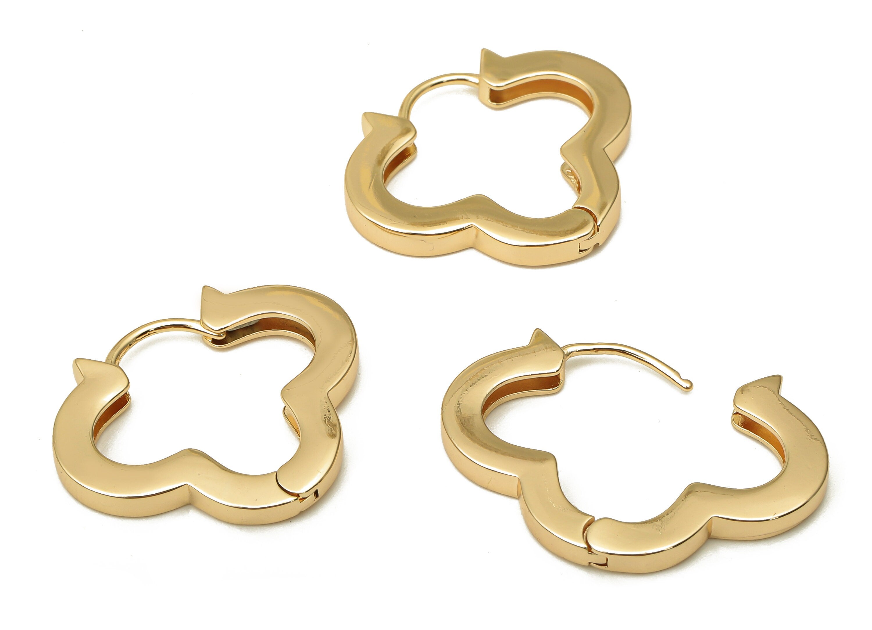 Brass Flower Earrings Clasps - Brass Earrings Clasp - Gold Flower Earring Hoop - 18K Real Gold Plated Brass - 26.83x23.03x3.17mm - RGP5060 - DOMEDBAZAAR