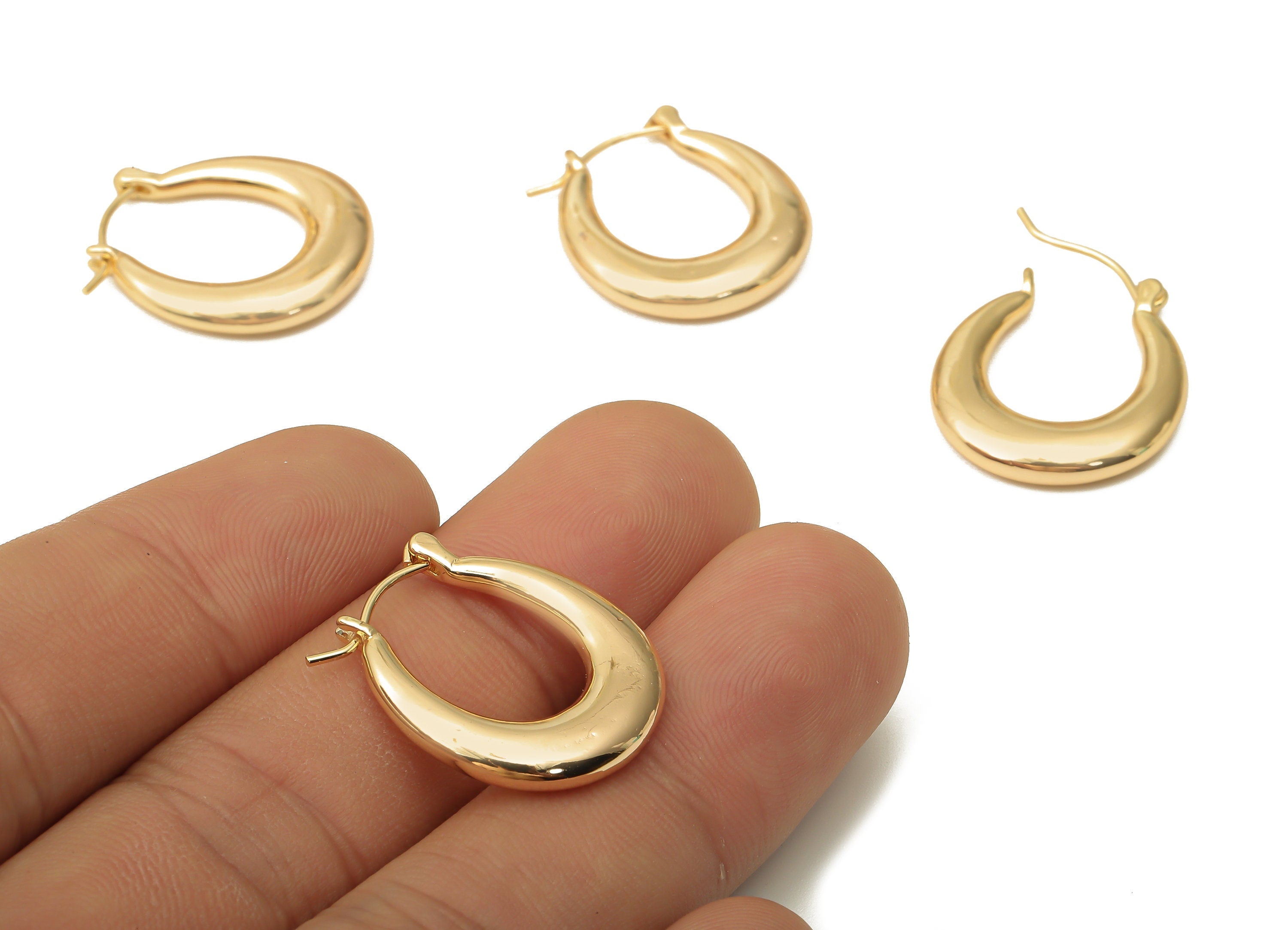 Brass U Earrings Studs - Gold Thick Earring Hoop - Brass U Oval Earring Clasp - 18K Real Gold Plated Brass - 22.33x19.64x3.5mm - RGP5061 - DOMEDBAZAAR