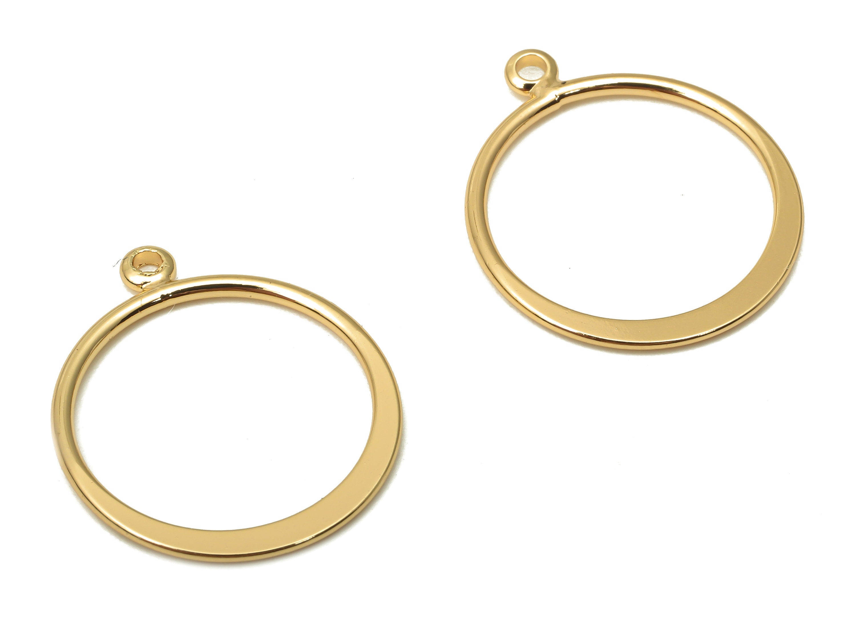 Brass Circle Earrings Charms - Brass Round Gold Hammered Hoop Pendant - 18K Real Gold Plating - For Necklace - 21.66x18.23x1.42mm - RGP5070 - DOMEDBAZAAR