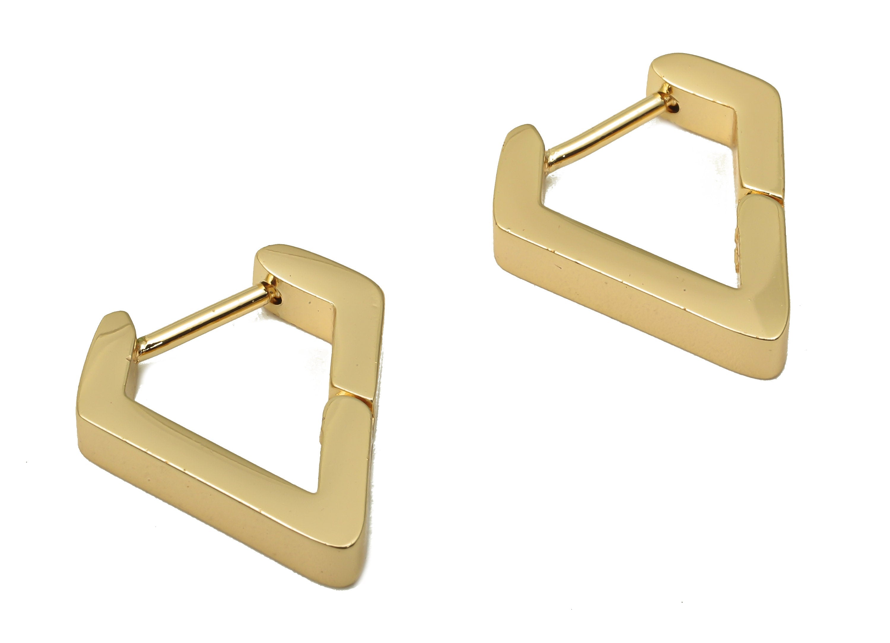 Brass Thick Diamond Earrings Clasps - Brass Clasp - Brass V Clasps - 18K Real Gold Plated Brass - 16.1x14.63x2.92mm - RGP5088 - DOMEDBAZAAR