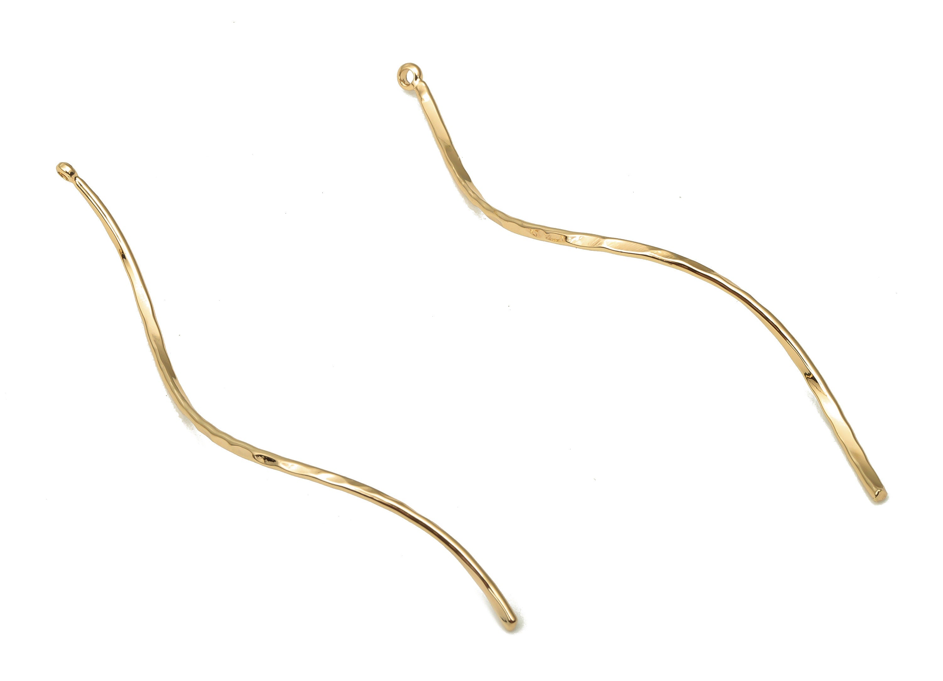 Brass Curly Pendants - Brass Thin Long Curved Earring Wire Pendant - For Necklace - 18K Real Gold Plated Brass - 62.82x1.4x0.72mm - RGP5092 - DOMEDBAZAAR