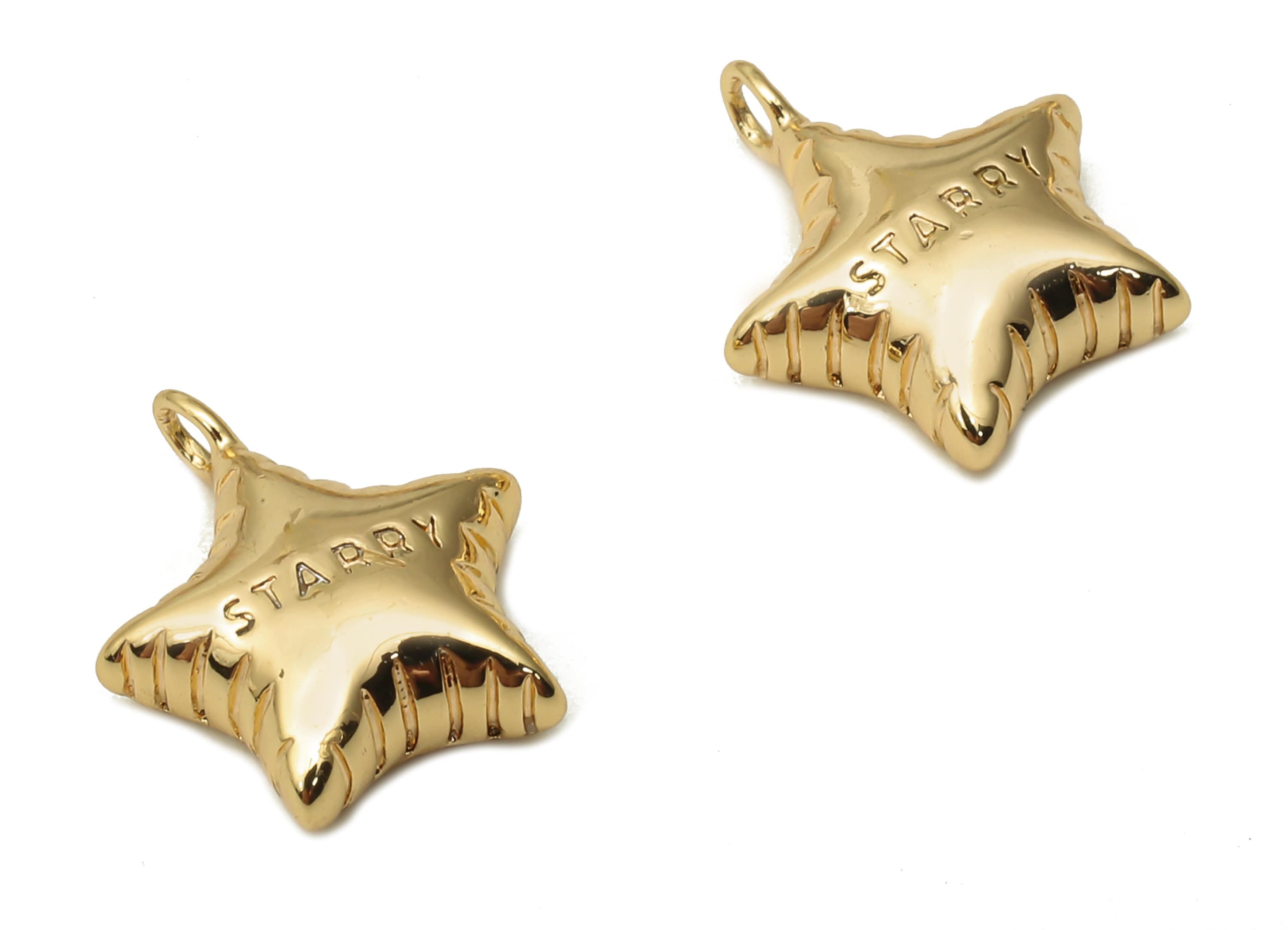 Brass Star Earrings Charm - Brass Star Pendant - Brass Starry Pendant - 18K Real Gold Plated Brass - 12.78x10.84x2.83mm - RGP5093 - DOMEDBAZAAR