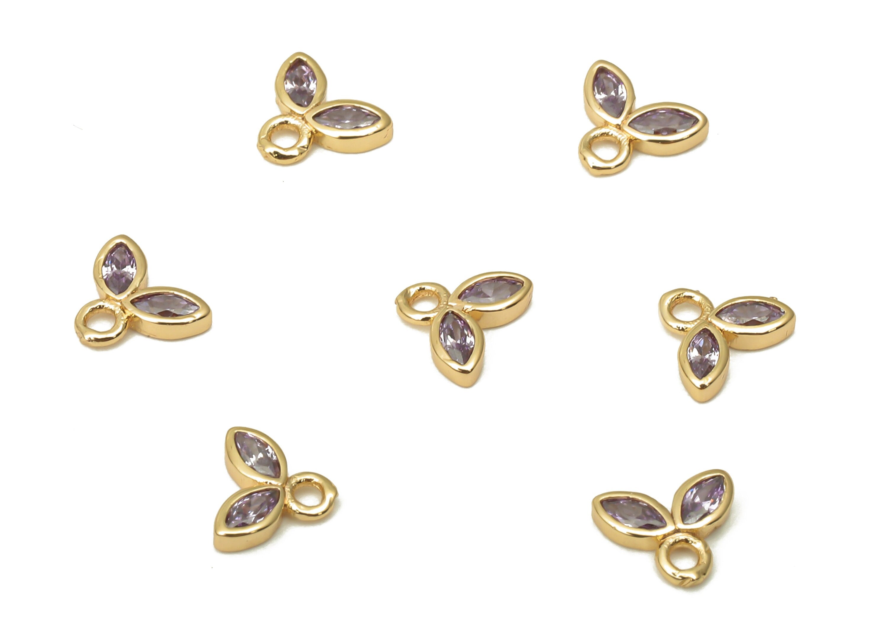 Brass Tiny Flower Earrings Charms with Zircon - Mini Marquise Charm For Bracelet - 18k Real Gold Plating Pendant - 6.04x5x1.3mm - RGP5102 - DOMEDBAZAAR