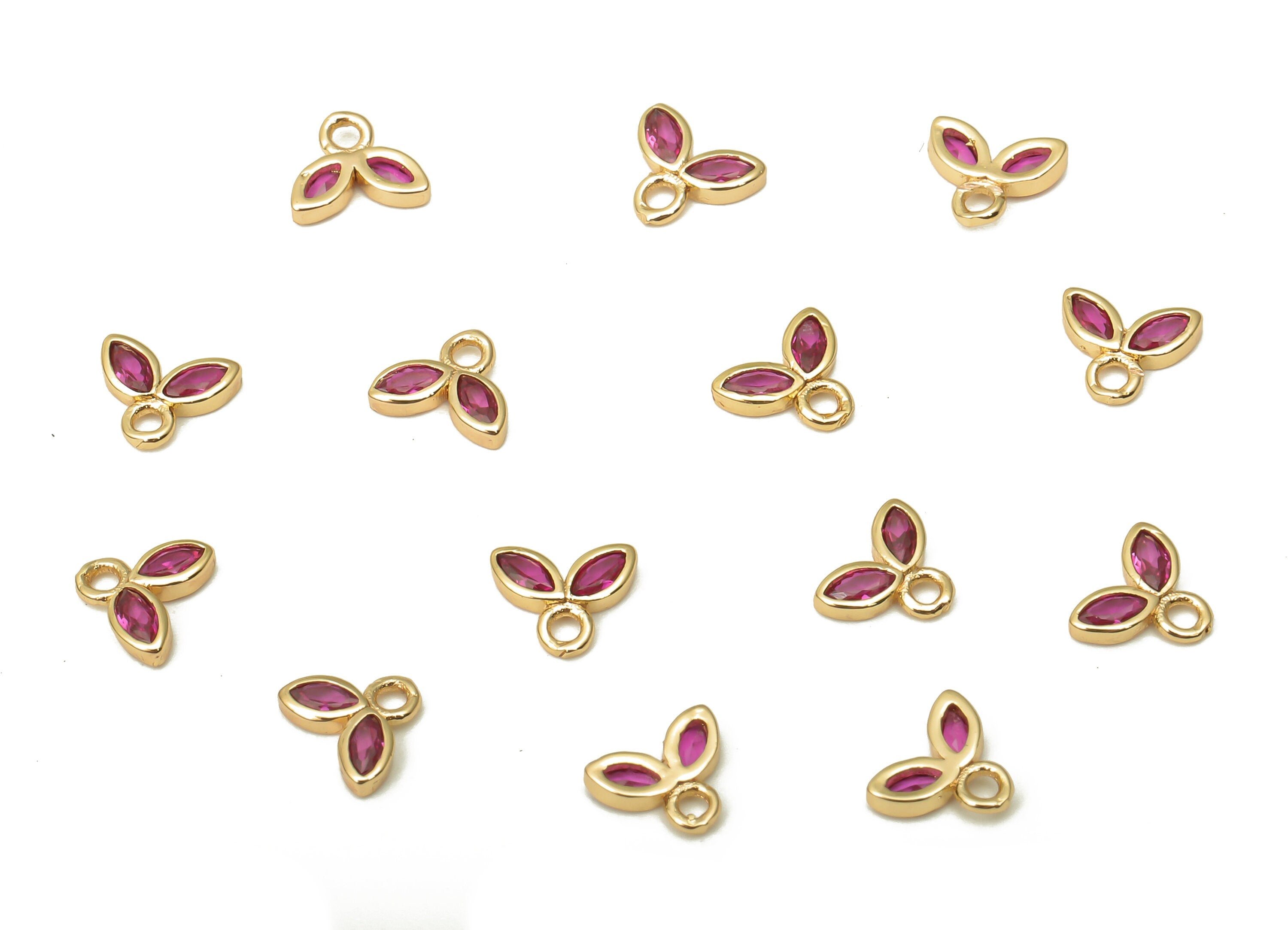Brass Tiny Flower Earrings Charms with Zircon - Mini Marquise Charm For Bracelet - 18k Real Gold Plating Pendant - 6.04x5x1.3mm - RGP5104 - DOMEDBAZAAR