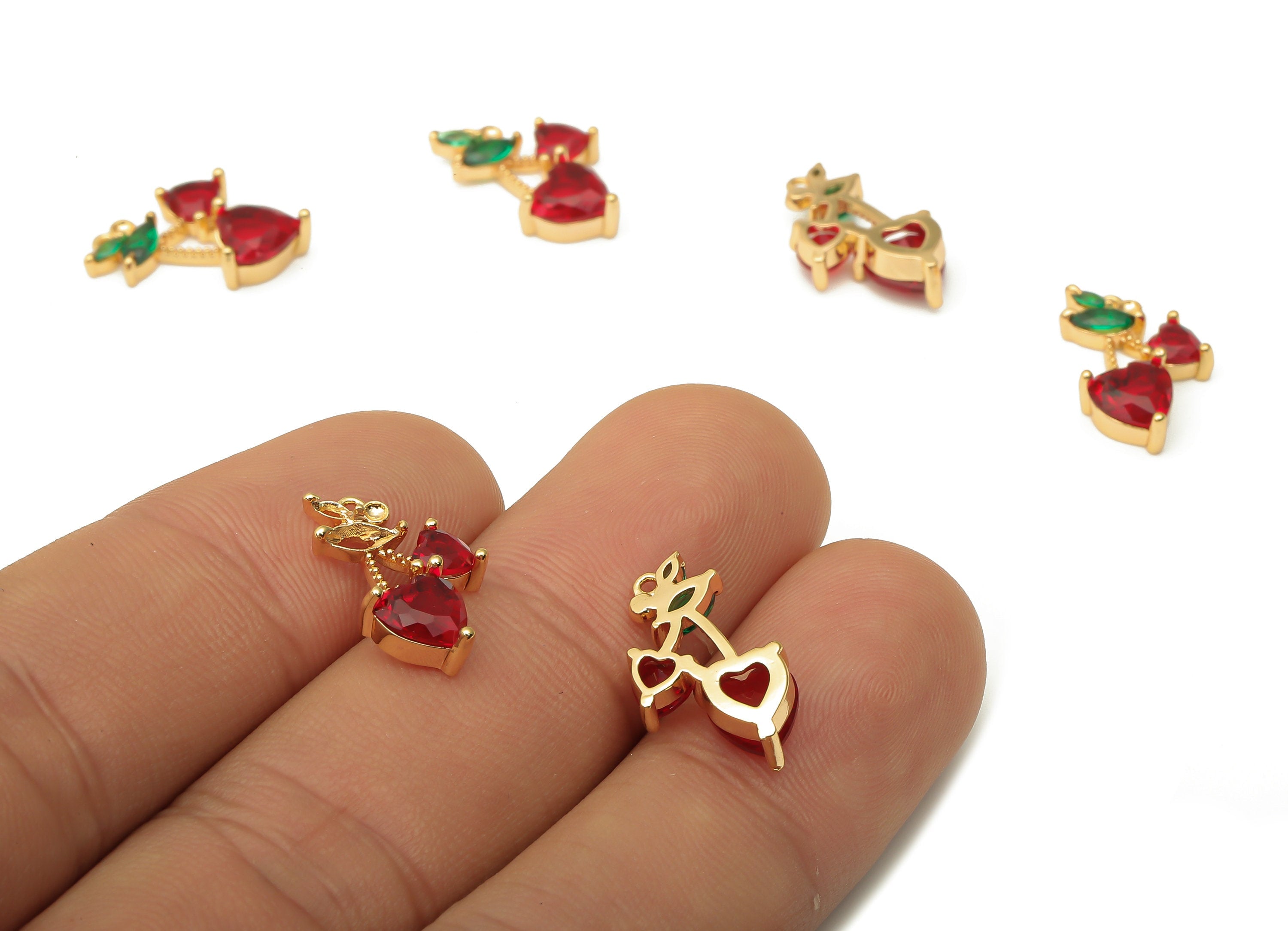 Brass Heart Earring Charm with Zircon - Brass Marquise Strawberry Heart Pendant - 18K Real Gold Plated Brass - 16.45x9.94x3.24mm - RGP5109 - DOMEDBAZAAR