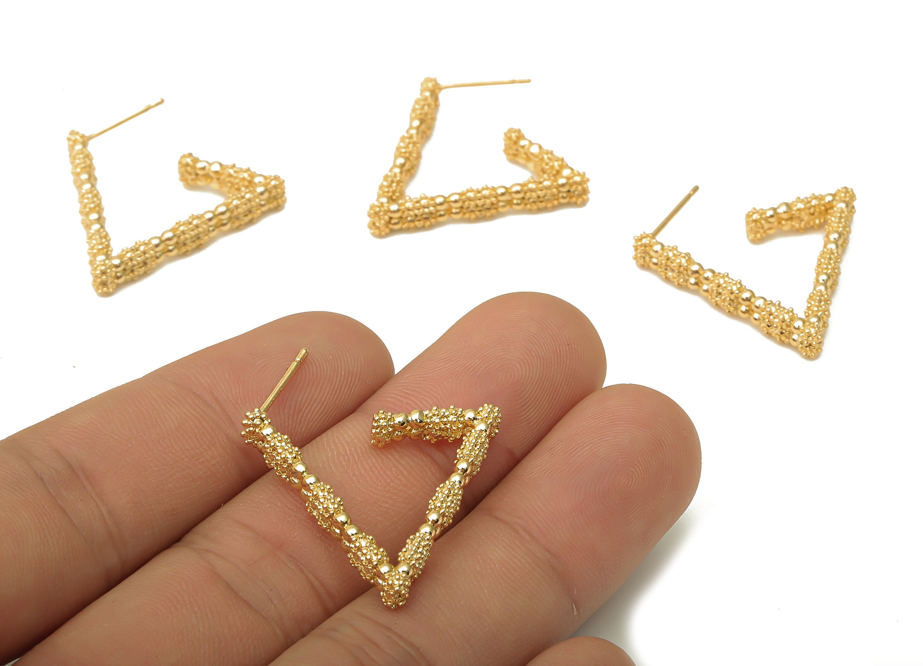 Brass Triangle Earring Post - Geometric Gold Open Triangle Hoop Earring - 925 Silver Stud -18K Real Gold Plating - 27.95x24.7x2.9mm -RGP5114 - DOMEDBAZAAR