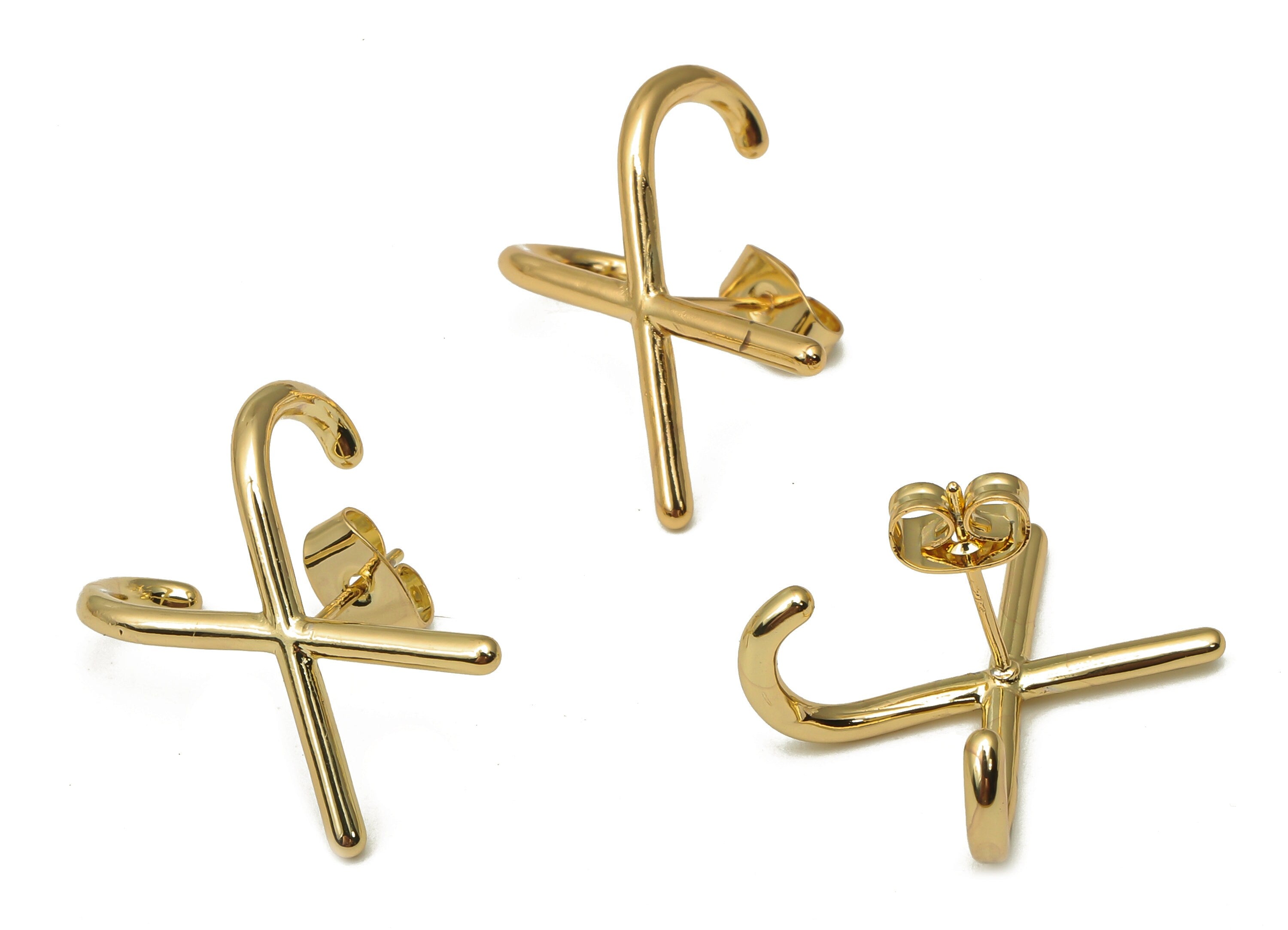 Brass J Earring Post - Brass X Curved Earring - 925 Silver Stud - Earring Stud - 18K Real Gold Plated Brass - 19.21x14.36x1.75mm - RGP5134 - DOMEDBAZAAR