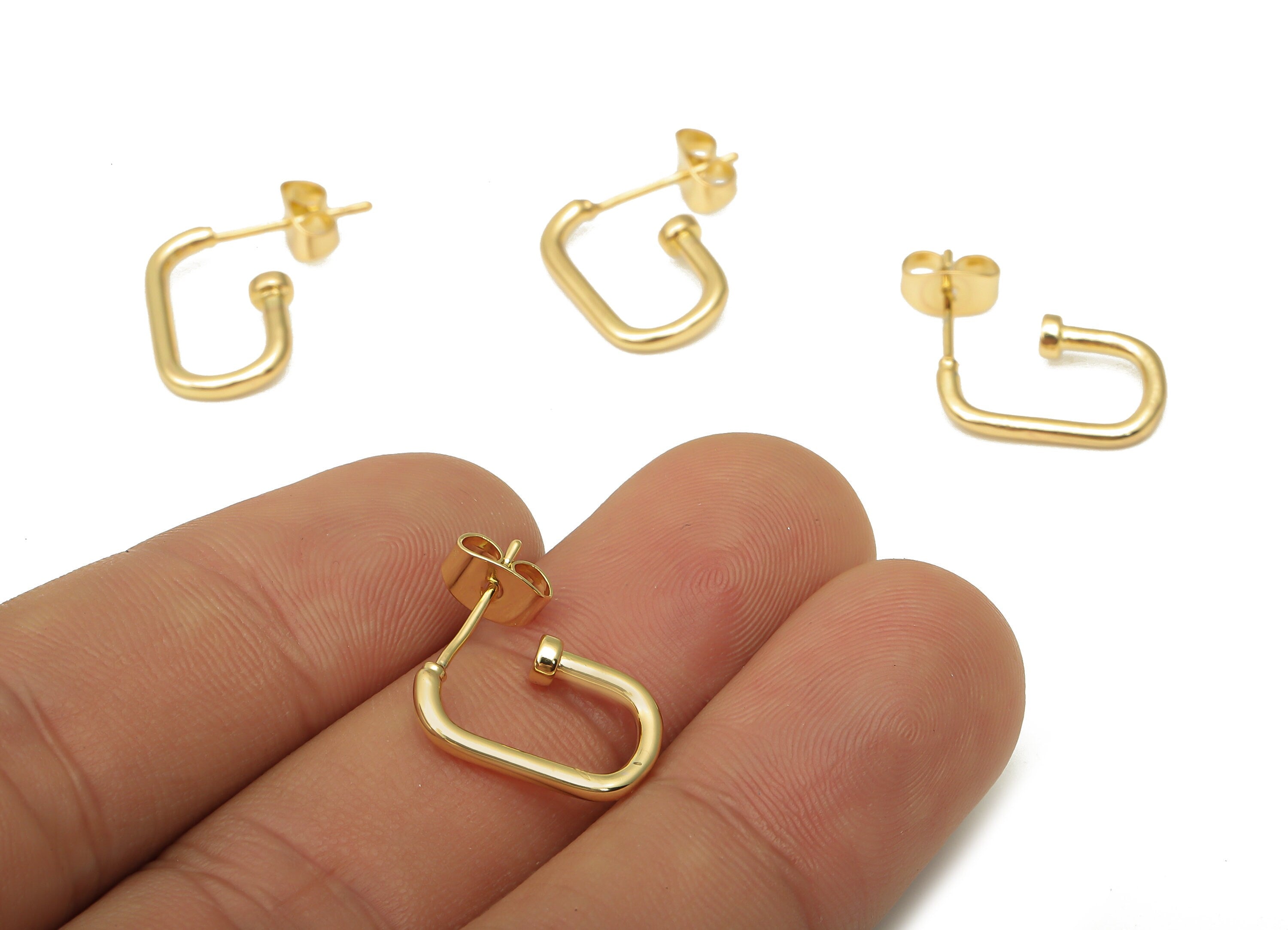 Brass Oval Earring Post - Brass Oval Tube Pipe Earring Stud - 925 Silver Stud - 18K Real Gold Plated Brass - 15.7x9.54x1.68mm - RGP5137 - DOMEDBAZAAR