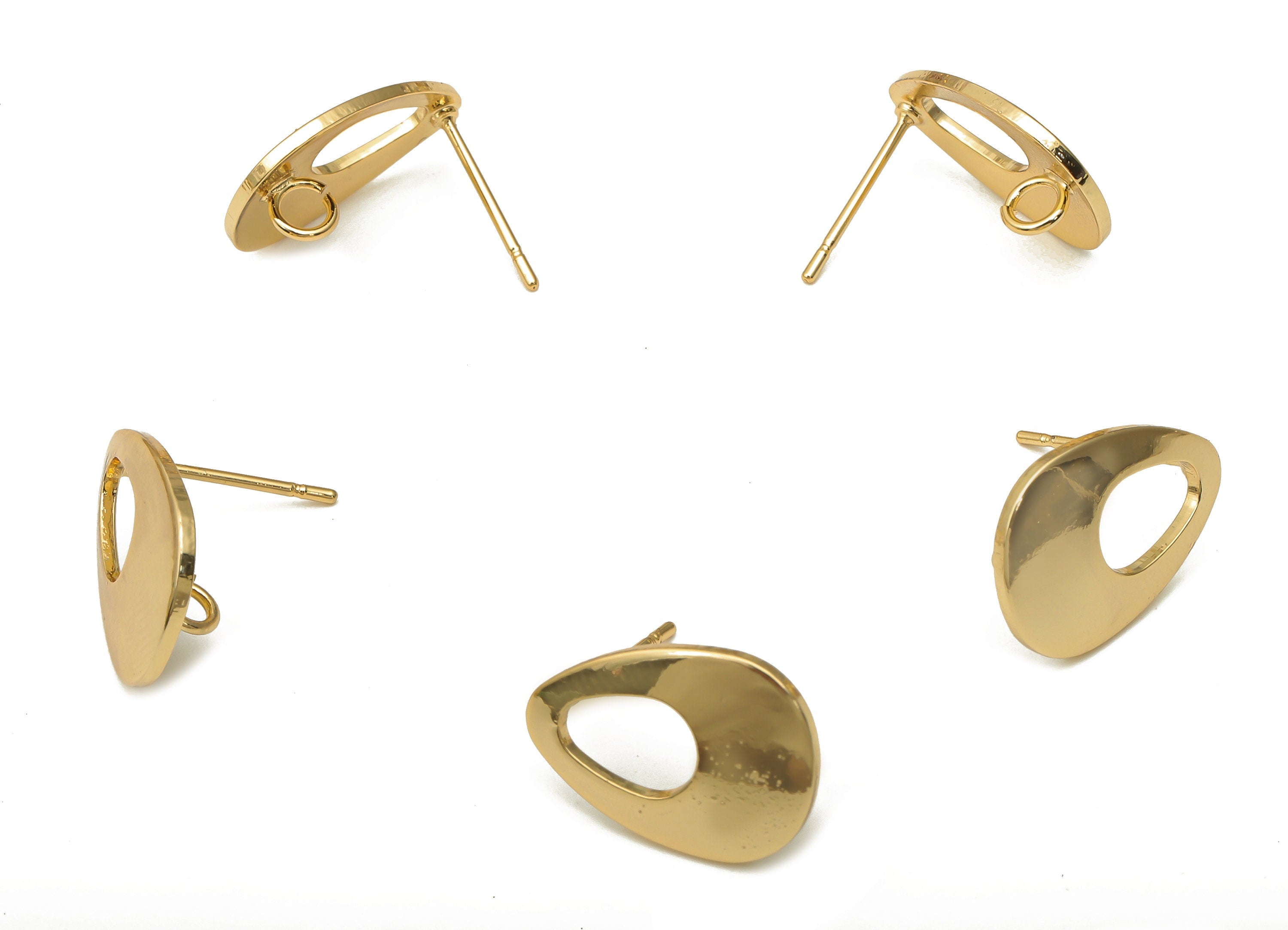 Brass Gold Drop Earring Posts - Teardrop Earring With Loop - Stainless Steel Stud - 18K Real Gold Plated Brass - 16.6x12.06x1.07mm - RGP5153 - DOMEDBAZAAR