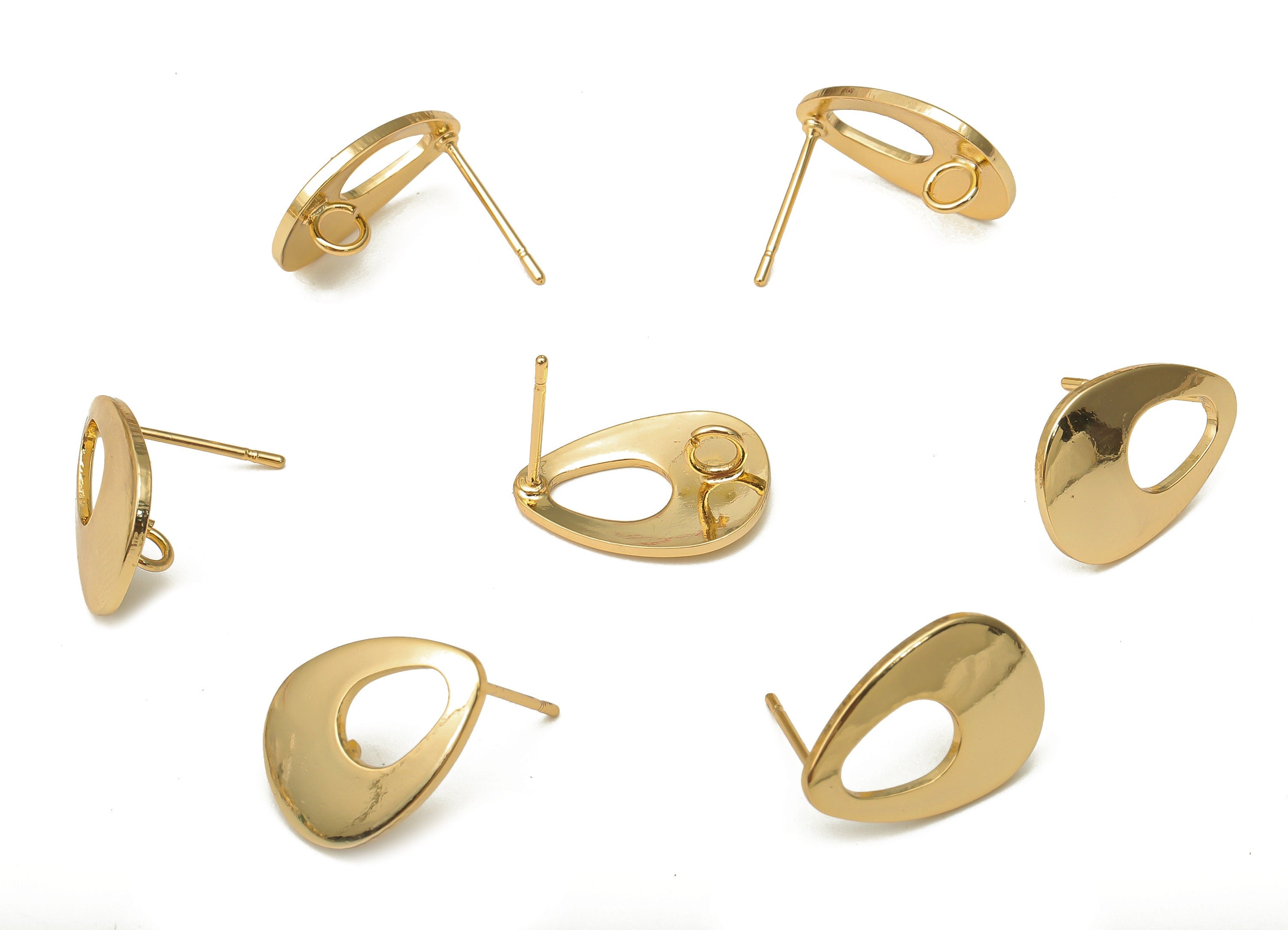 Brass Gold Drop Earring Posts - Teardrop Earring With Loop - Stainless Steel Stud - 18K Real Gold Plated Brass - 16.6x12.06x1.07mm - RGP5153 - DOMEDBAZAAR