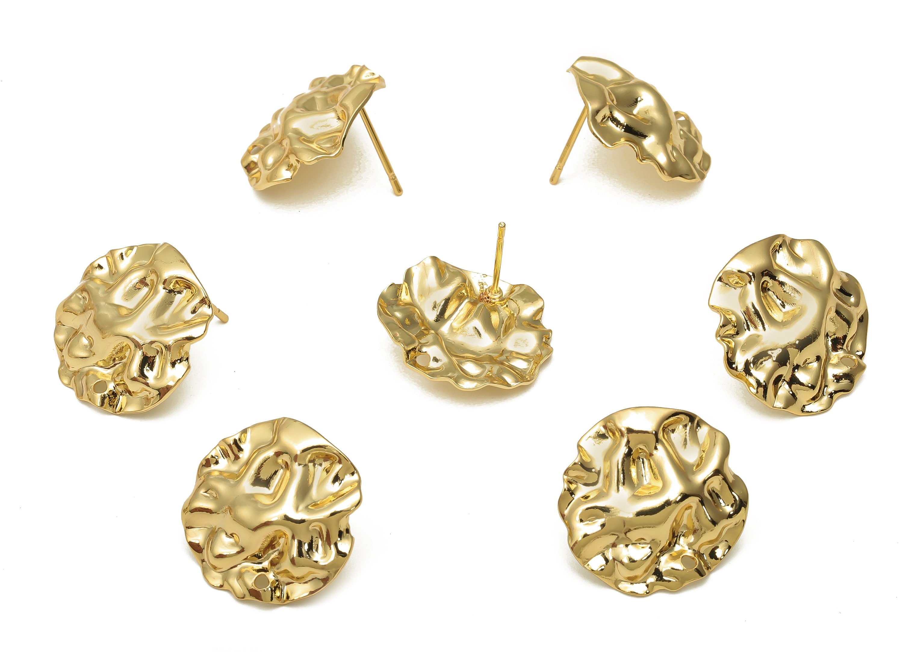 Brass Dainty Earrings Stud - Brass Gold Plated Round Post - Stainless Steel Stud - 18K Real Gold Plated Brass -18.42x18.42x1.1mm - RGP5171 - DOMEDBAZAAR