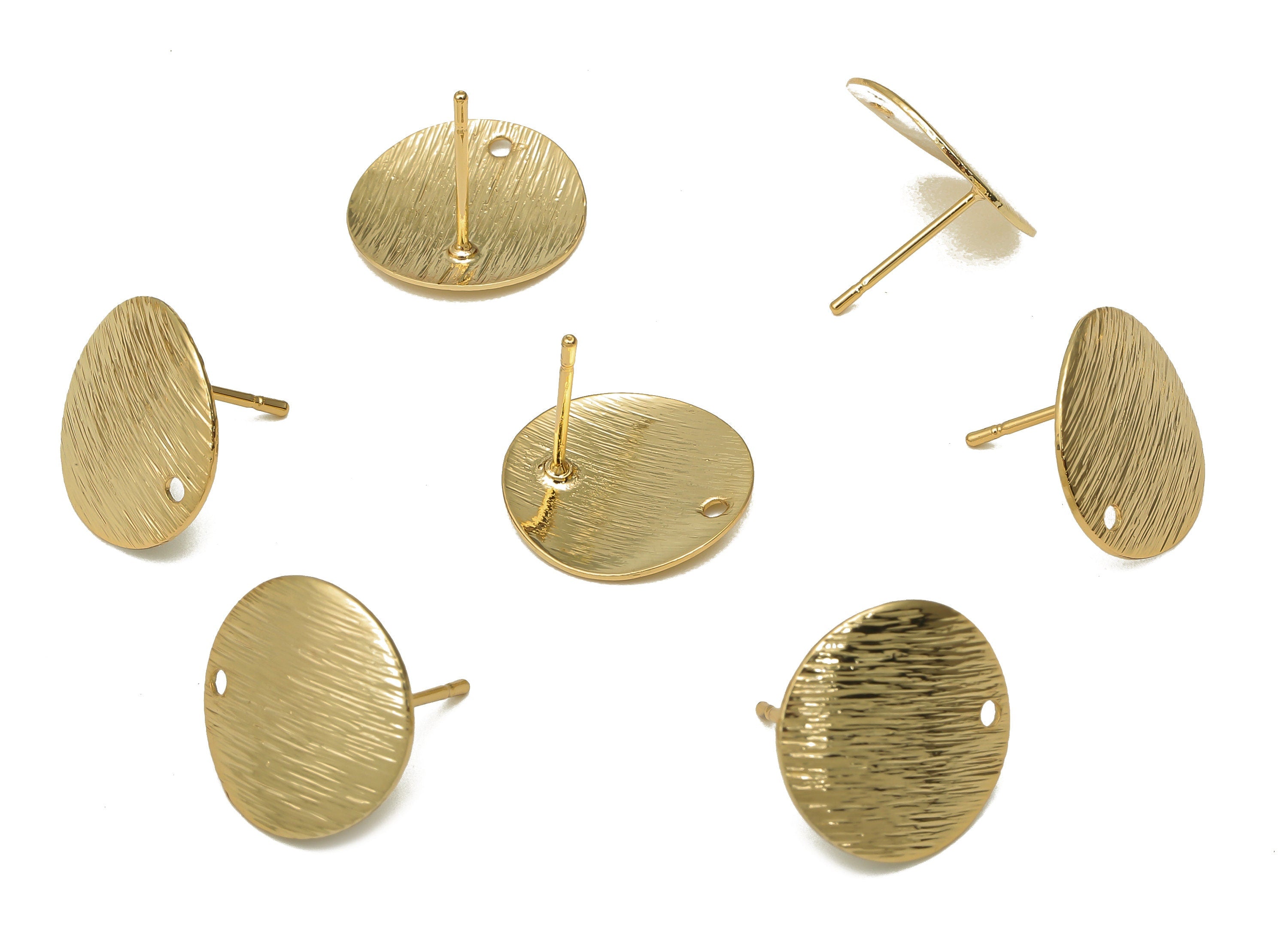 Brass Textured Round Earring Stud - Circle Earring Posts - Stainless Steel Stud - 18K Real Gold Plated Brass - 15.23x15.23x0.67mm -RGP5173 - DOMEDBAZAAR
