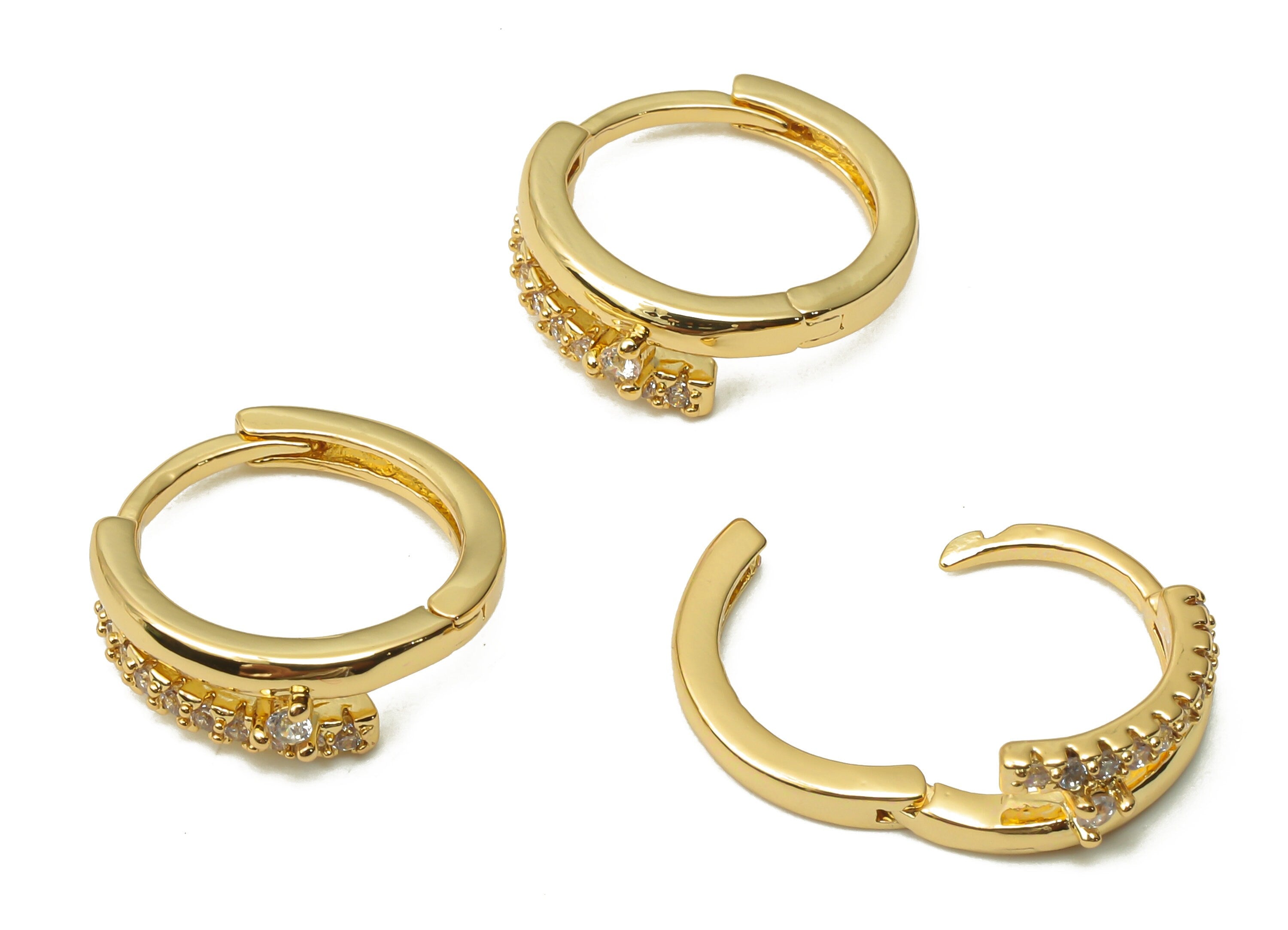 Brass Earrings Clasps With Zircon - Dainty Earrings - Gold Plated Hoop Clasps - 18K Real Gold Plated Brass - 15.05x13.8x2.45mm - RGP5005 - DOMEDBAZAAR