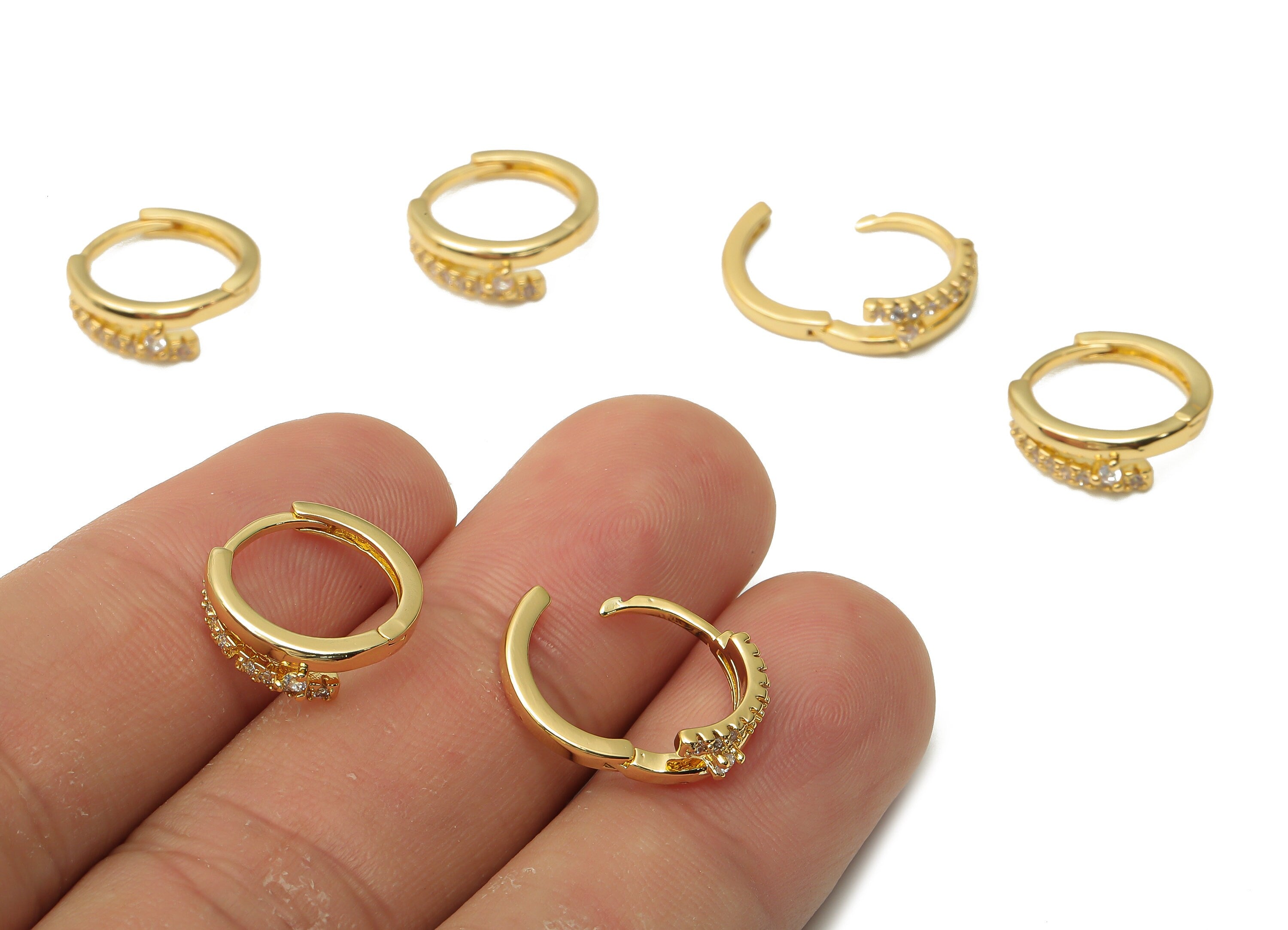 Brass Earrings Clasps With Zircon - Dainty Earrings - Gold Plated Hoop Clasps - 18K Real Gold Plated Brass - 15.05x13.8x2.45mm - RGP5005 - DOMEDBAZAAR
