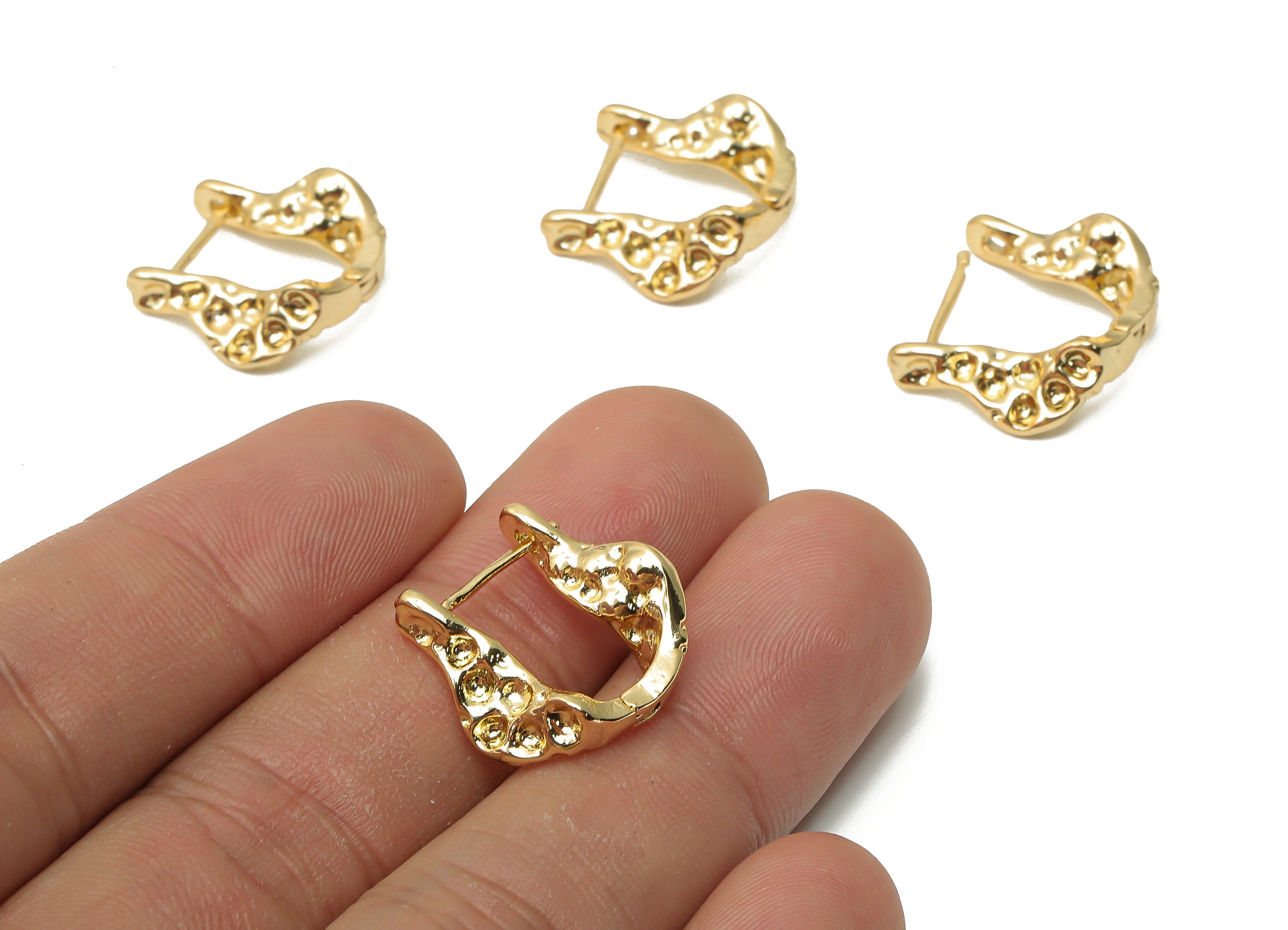 Brass Dainty Earrings Stud - Gold Plated Irregular Angle Hoop Earrings - Brass Posts Studs - 18K Real Gold Plated - 19x18.08x2.08mm -RGP5006 - DOMEDBAZAAR