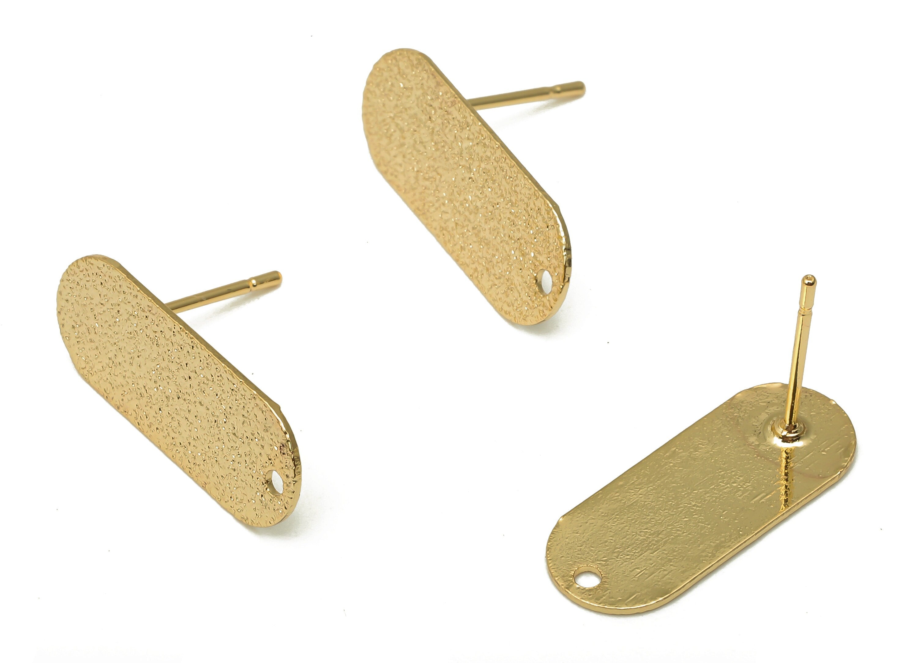 Brass Long Oval Earring Posts - Brass Oval Studs - Stainless Steel Stud - Oval Posts - 18K Real Gold Plated - 21.06x8.22x0.63mm - RGP5187 - DOMEDBAZAAR