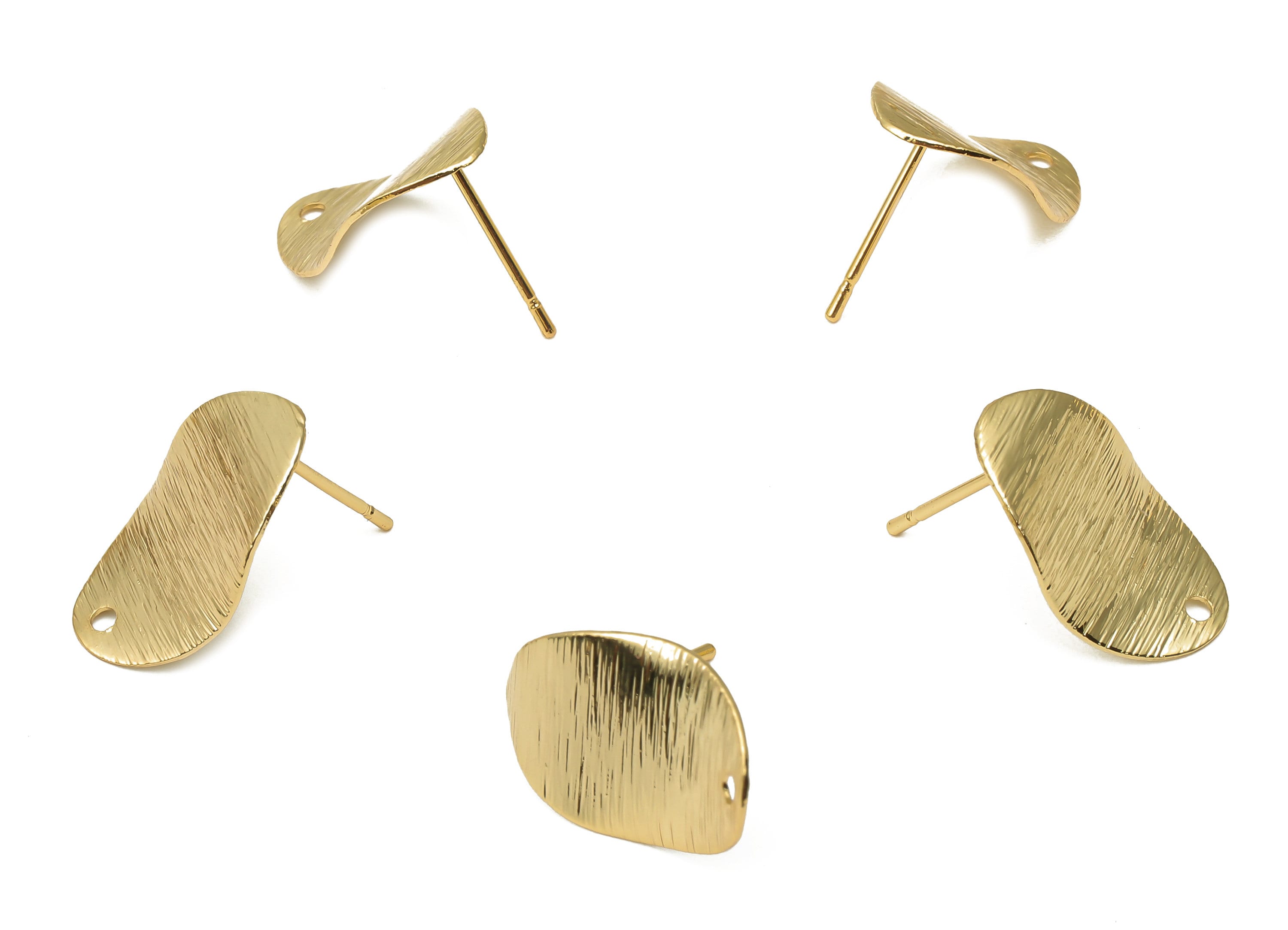 Brass Oval Earring Post - Wavy Oval Textured Leaf Earring Stud - Stainless Steel Stud - 18K Real Gold Plating - 17.87x11.56x0.61mm - RGP5197 - DOMEDBAZAAR