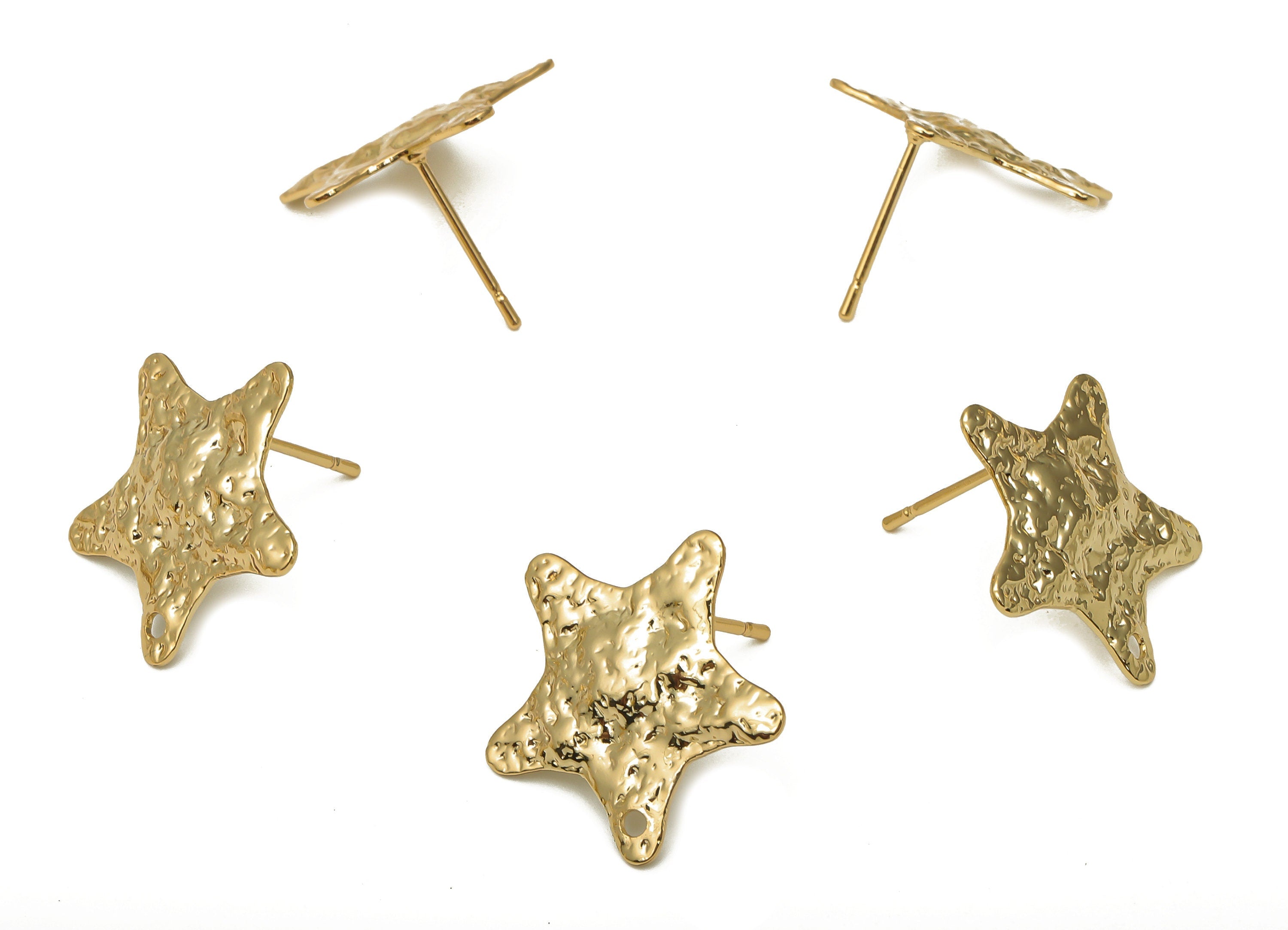 Brass Dainty Star Earring Post - Brass Star Earring Stud - Stainless Steel Stud - 18K Real Gold Plated Brass - 19.24x18.4x0.95mm - RGP5198 - DOMEDBAZAAR