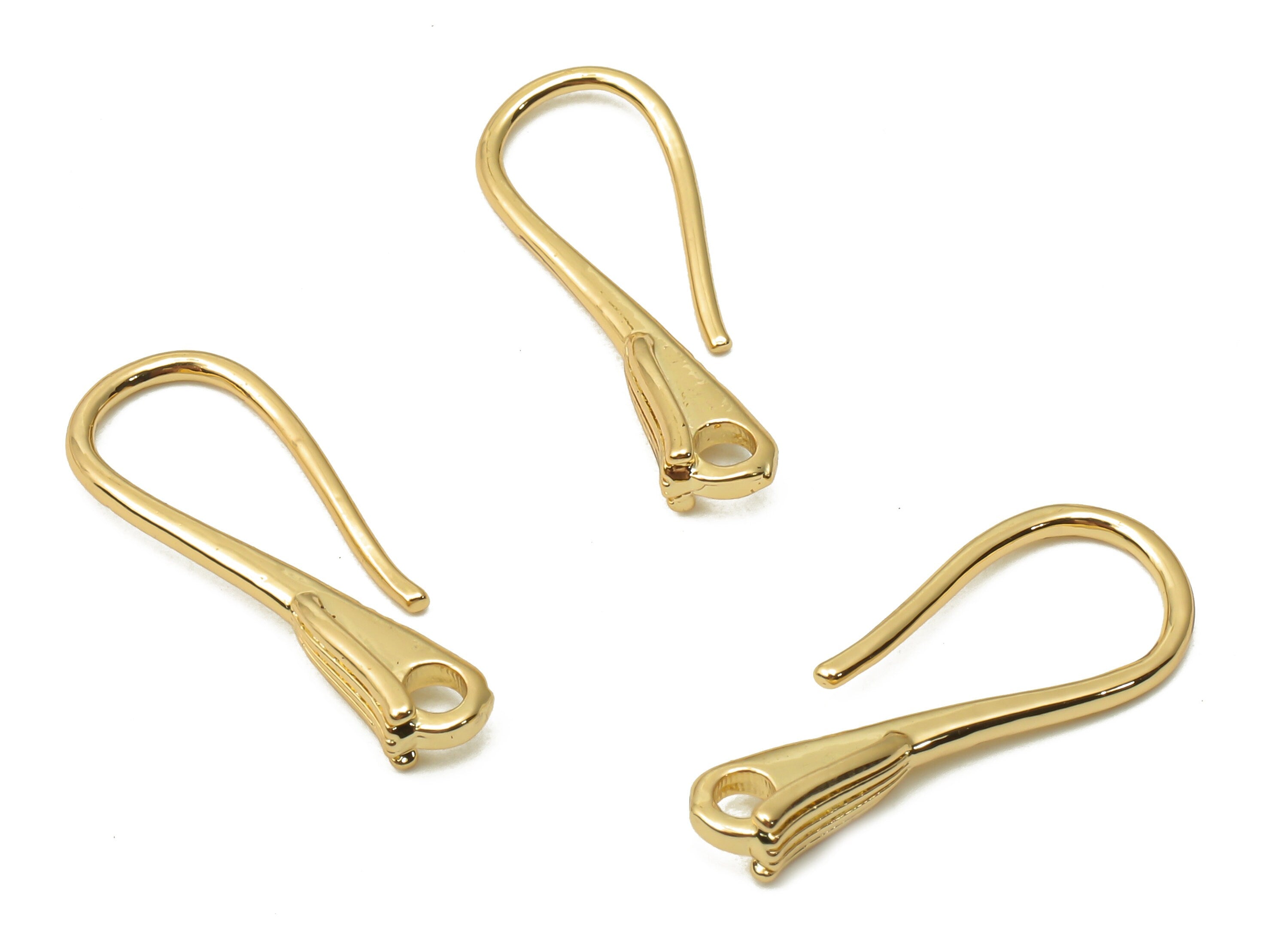 Brass Earrings Wires - Brass Earring With Hooks Earrings Findings - 18K Real Gold Plated Brass - 21.48x9.45x2.83mm - RGP5017 - DOMEDBAZAAR