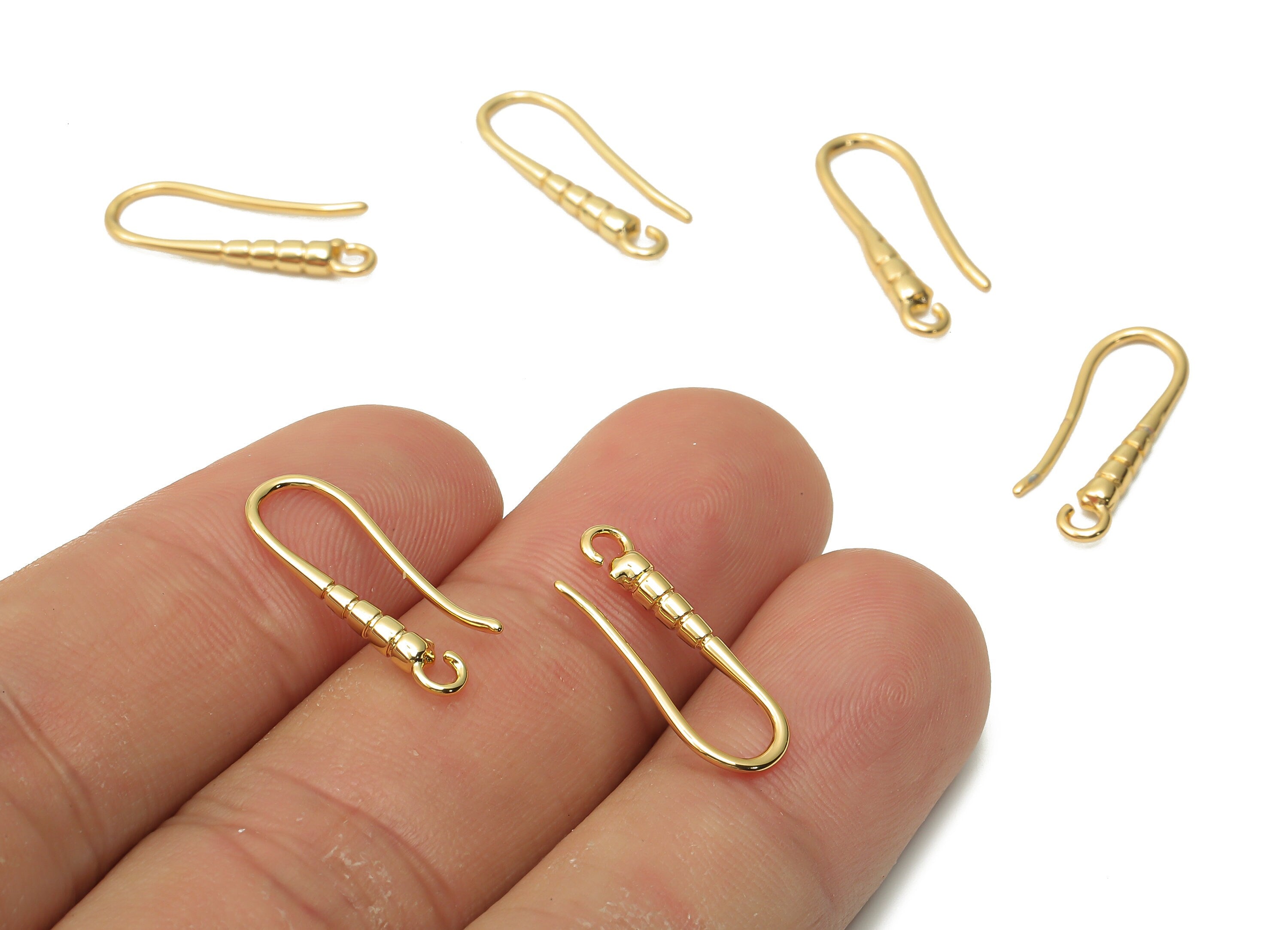 Brass Earrings Wires - Gold Plated Earrings Hook With Loop -Earrings Findings - 18K Real Gold Plated Brass - 19.7x6.45x2.16mm - RGP5021 - DOMEDBAZAAR